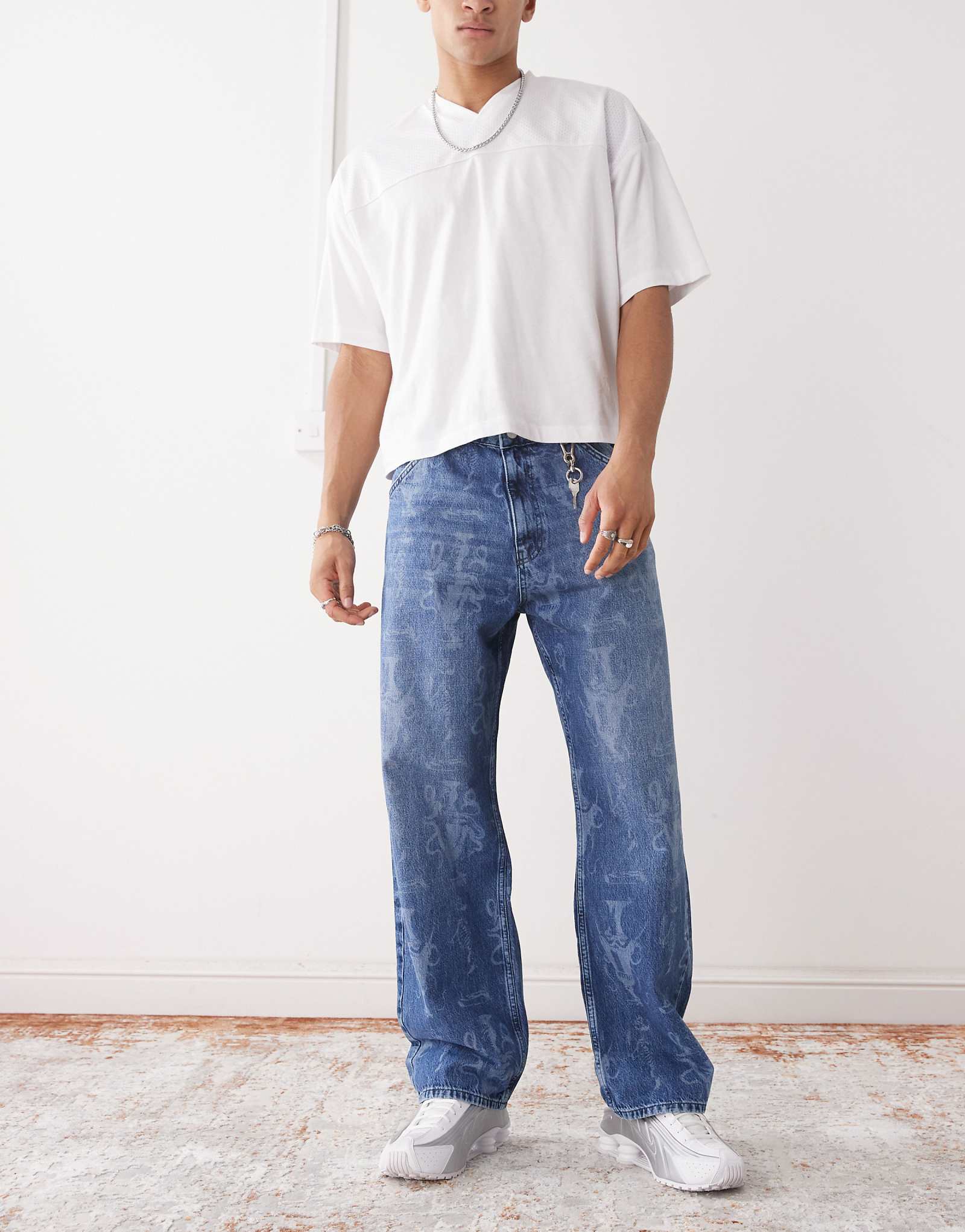 Мешковатые джинсы Vertere Berlin с гео-рисунком в синюю полоску