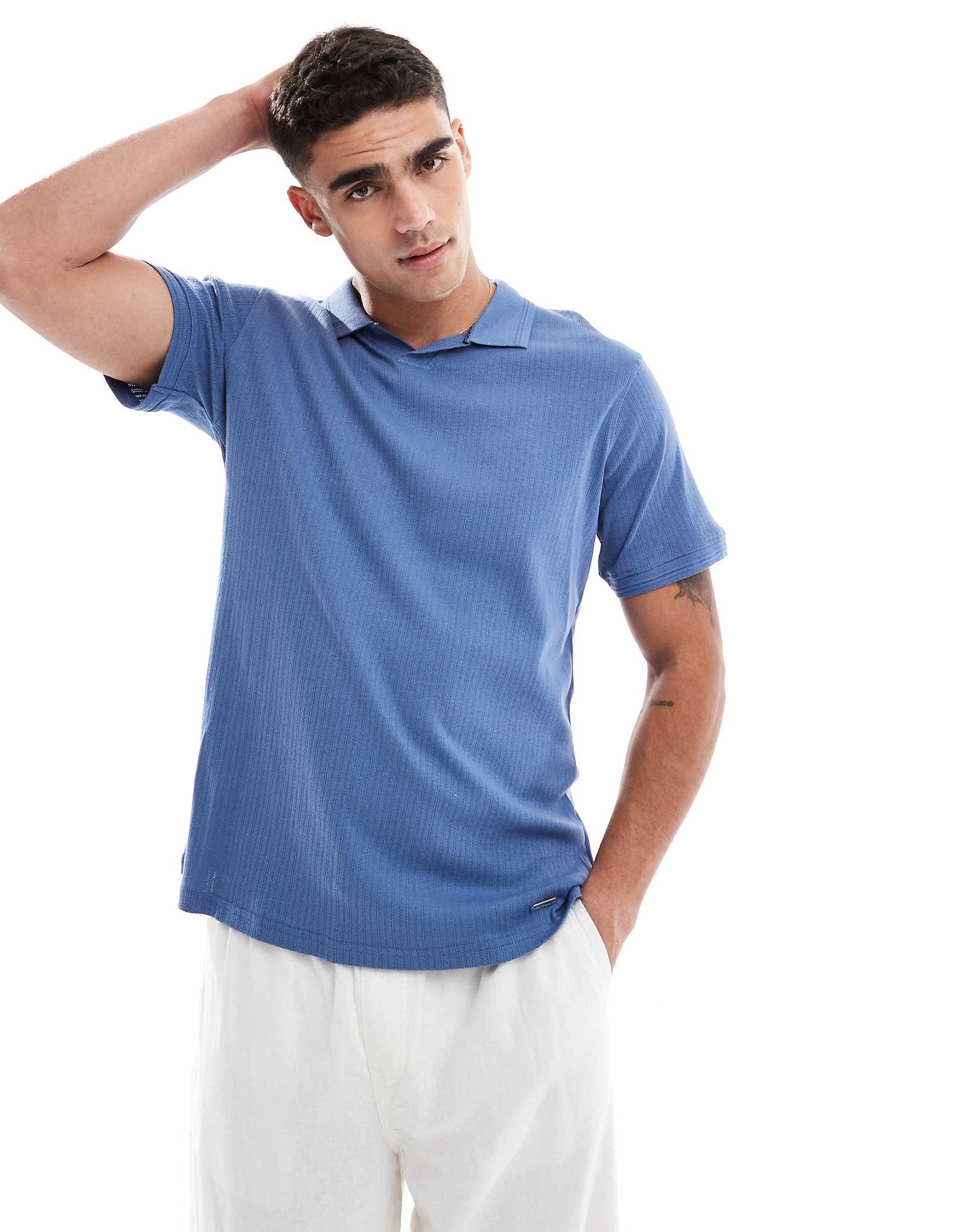 Рубашка поло из поношенного хлопчатобумажного трикотажа светло-голубого цвета 5290₽