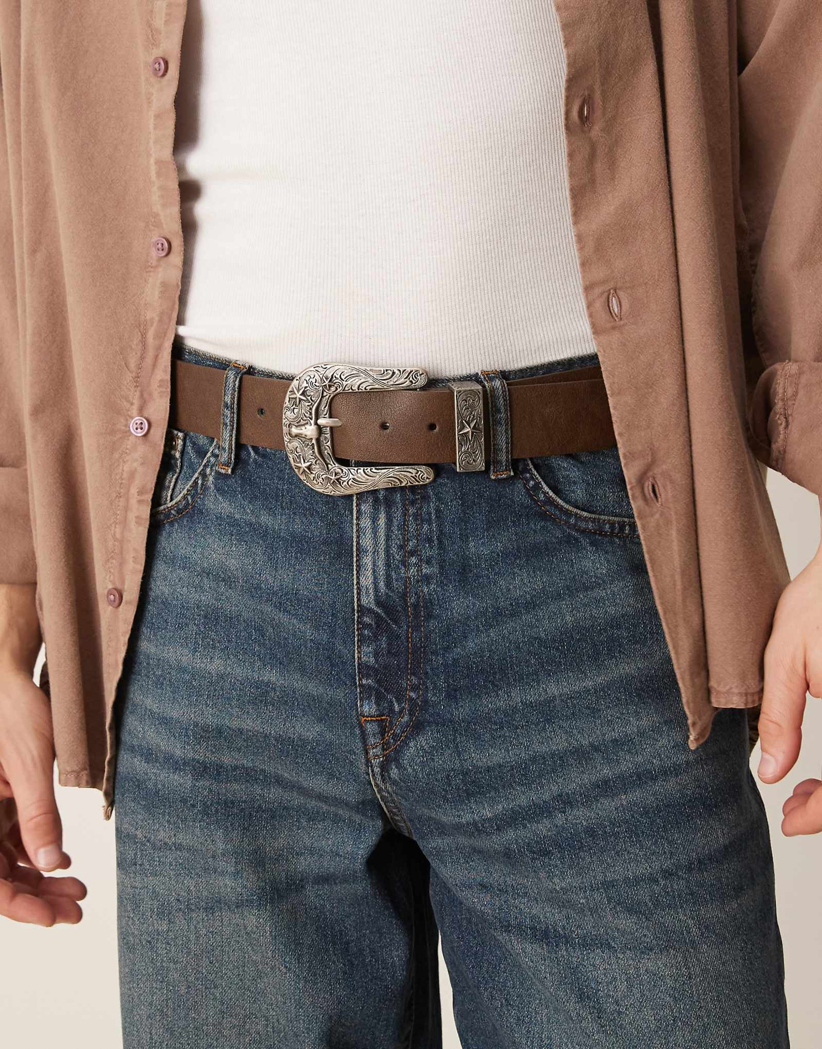 Головной ремень ASOS DESIGN western cowboy rams из коричневой искусственной кожи 4290₽