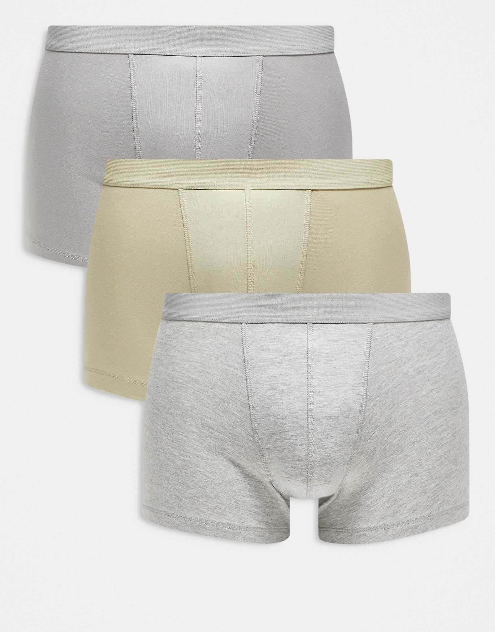 Трусы-боксеры ASOS DESIGN из 3-х упаковок зеленогосерого цвета цвета хаки 6090₽