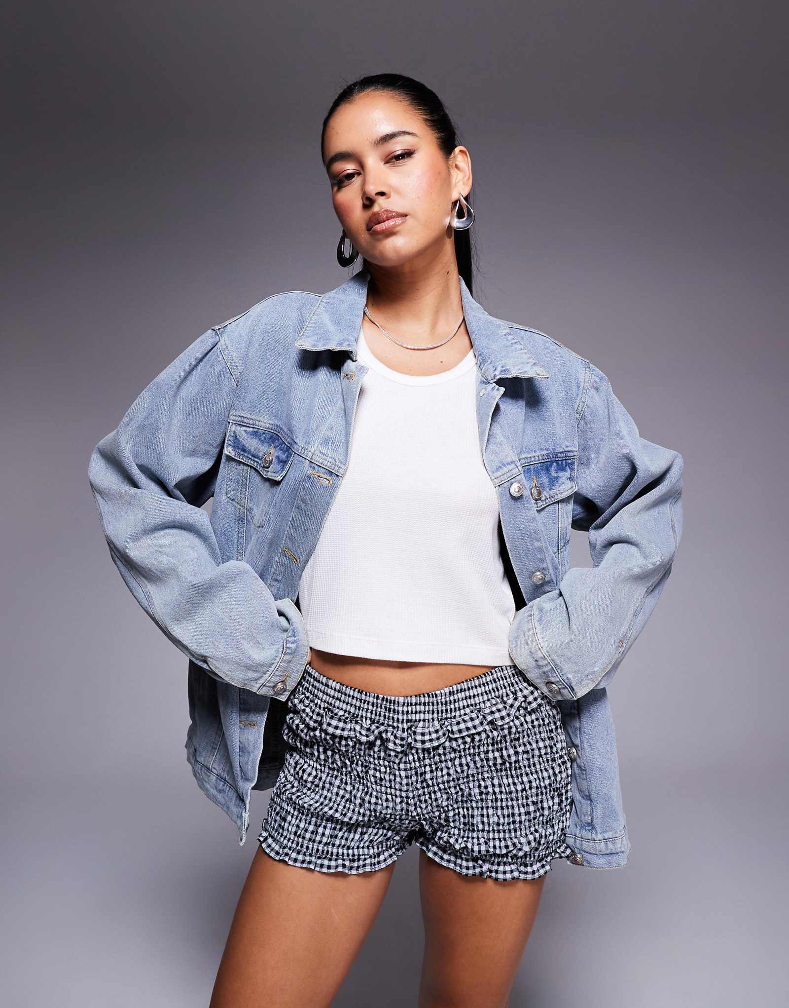 Джинсовая куртка Princess Polly оверсайз синего цвета в стирке