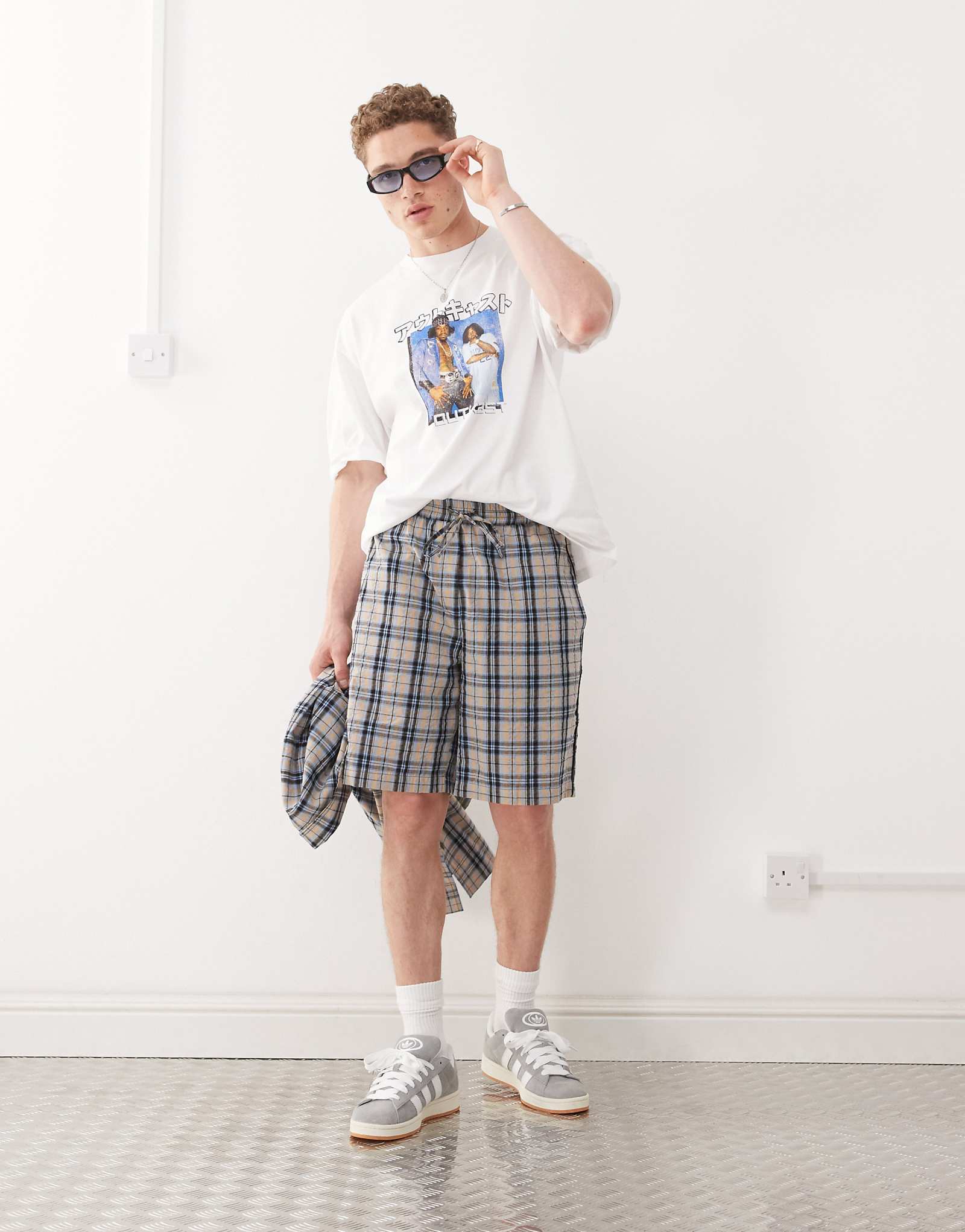 Ярусные шорты в клетку COLLUSION синего цвета 9190₽