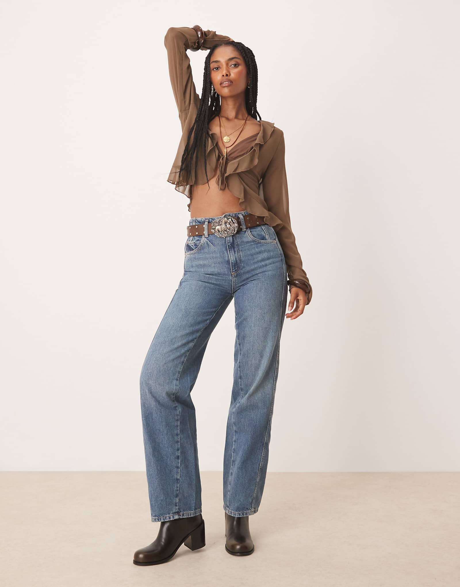 Джинсы с прямыми штанинами Free People Aster темно-синего цвета 19990₽