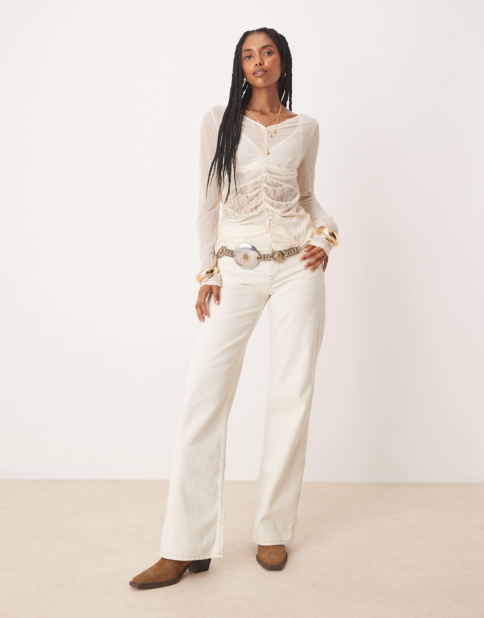 Свободные люди - мешковатые брюки Tinsley с высокой посадкой и прямыми штанинами цвета экрю 19990₽