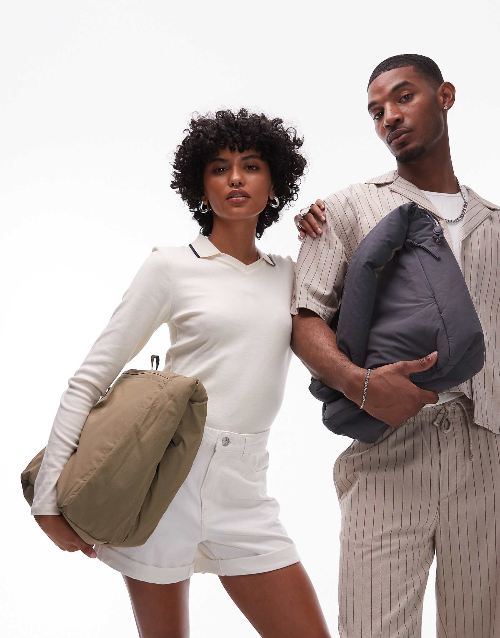 Двусторонняя нейло сумка OLEND luca через плечо из древесного угля и песка