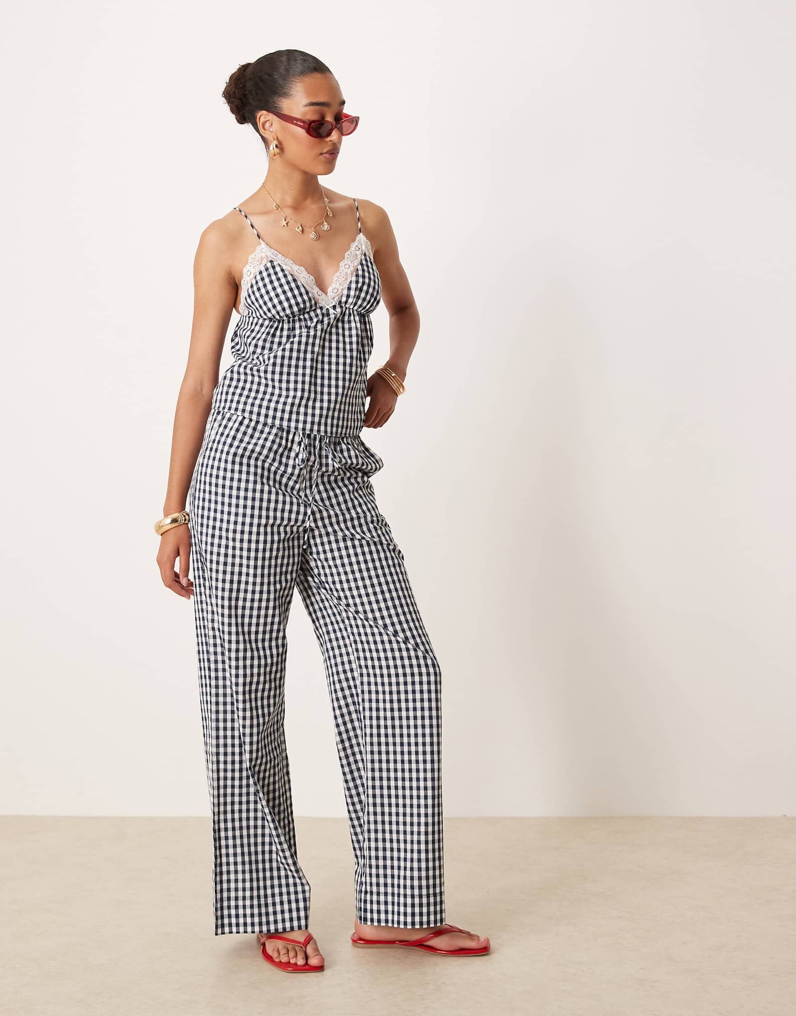 Широкие брюки Nia khonny в клетку темно-синего цвета