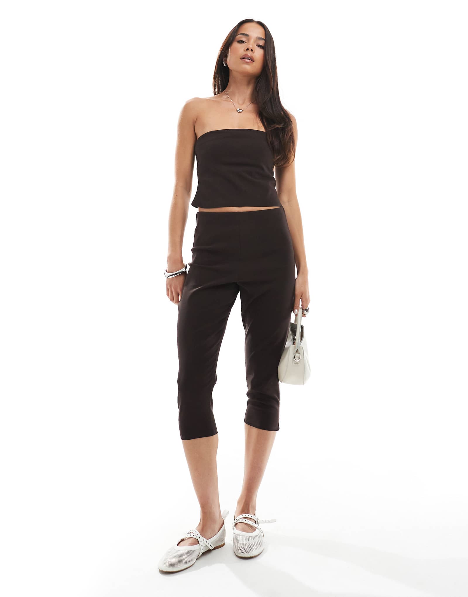 Бенгали брюки-капри Miss Selfridge шоколадного цвета - часть комплекта 5590₽