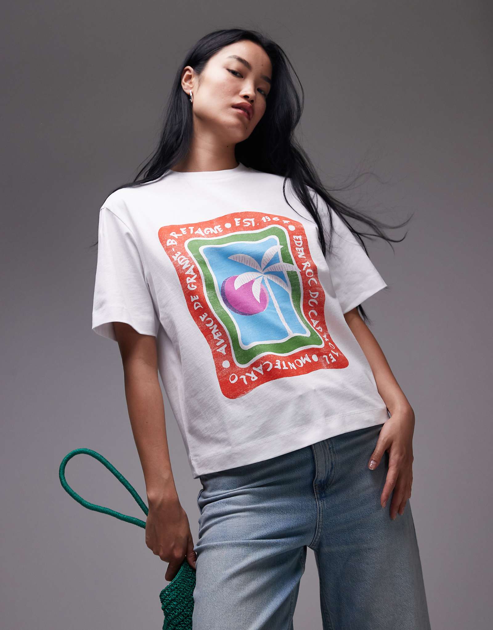 Футболка из джерси Topshop с графическим праздничным принтом Eden Roc белого цвета 6590₽