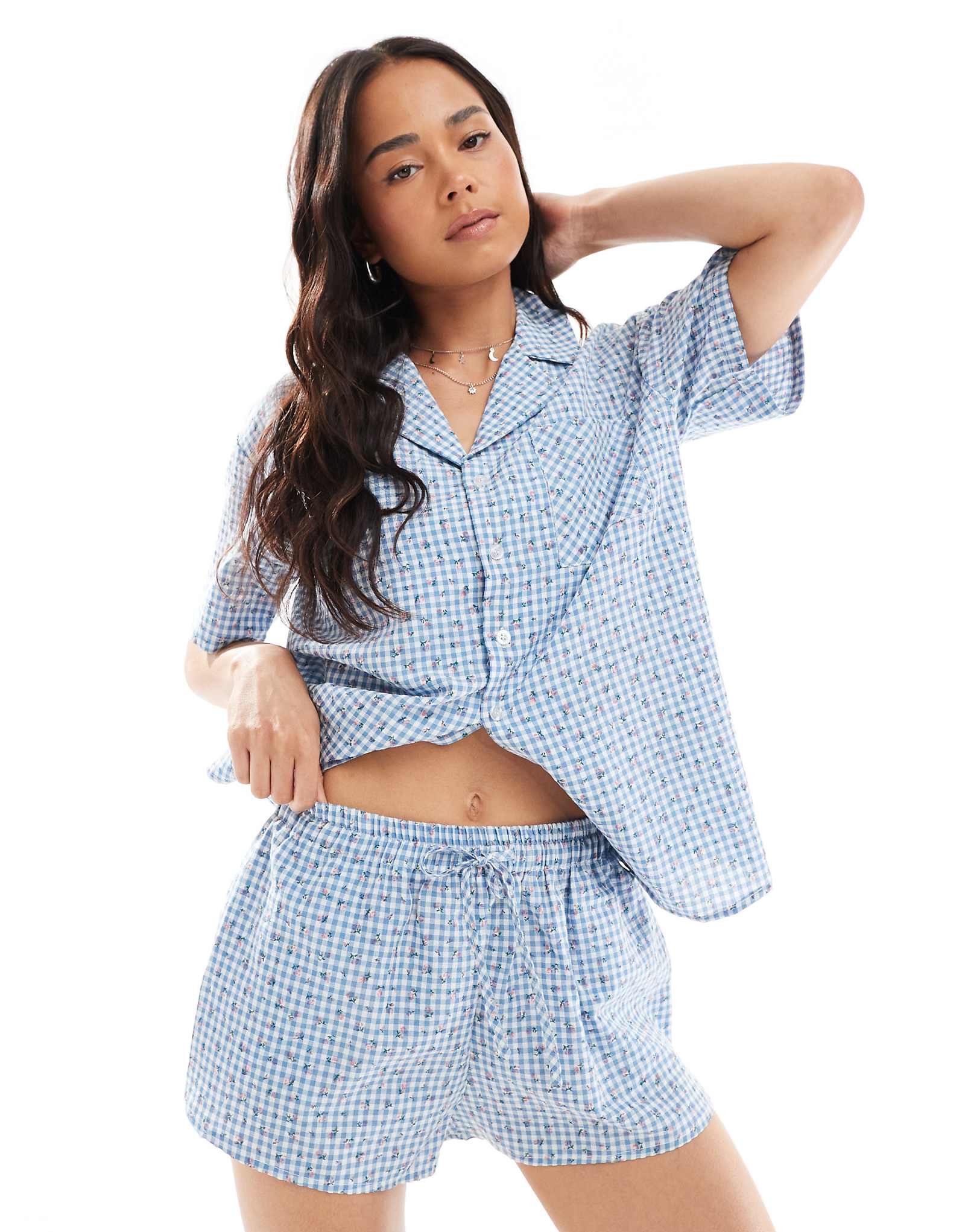 Пижамные шорты-боксеры в стиле Дейзи-стрит с цветочными узорами из голубой ткани 7090₽