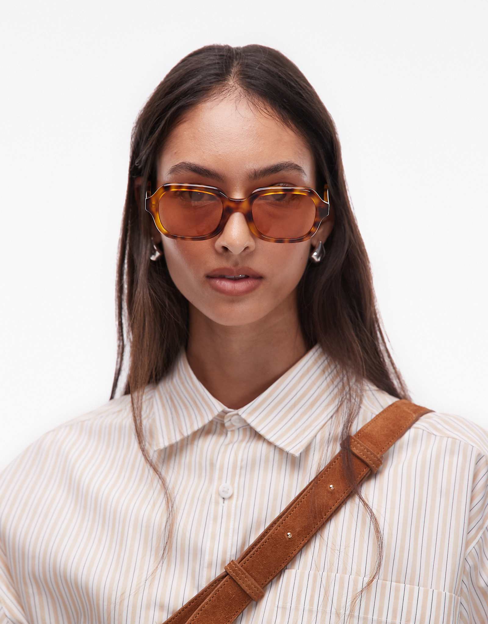 Прямоугольные солнцезащитные очки Jimmy Fair The Freja в черепаховой оправе с коричневыми линзами