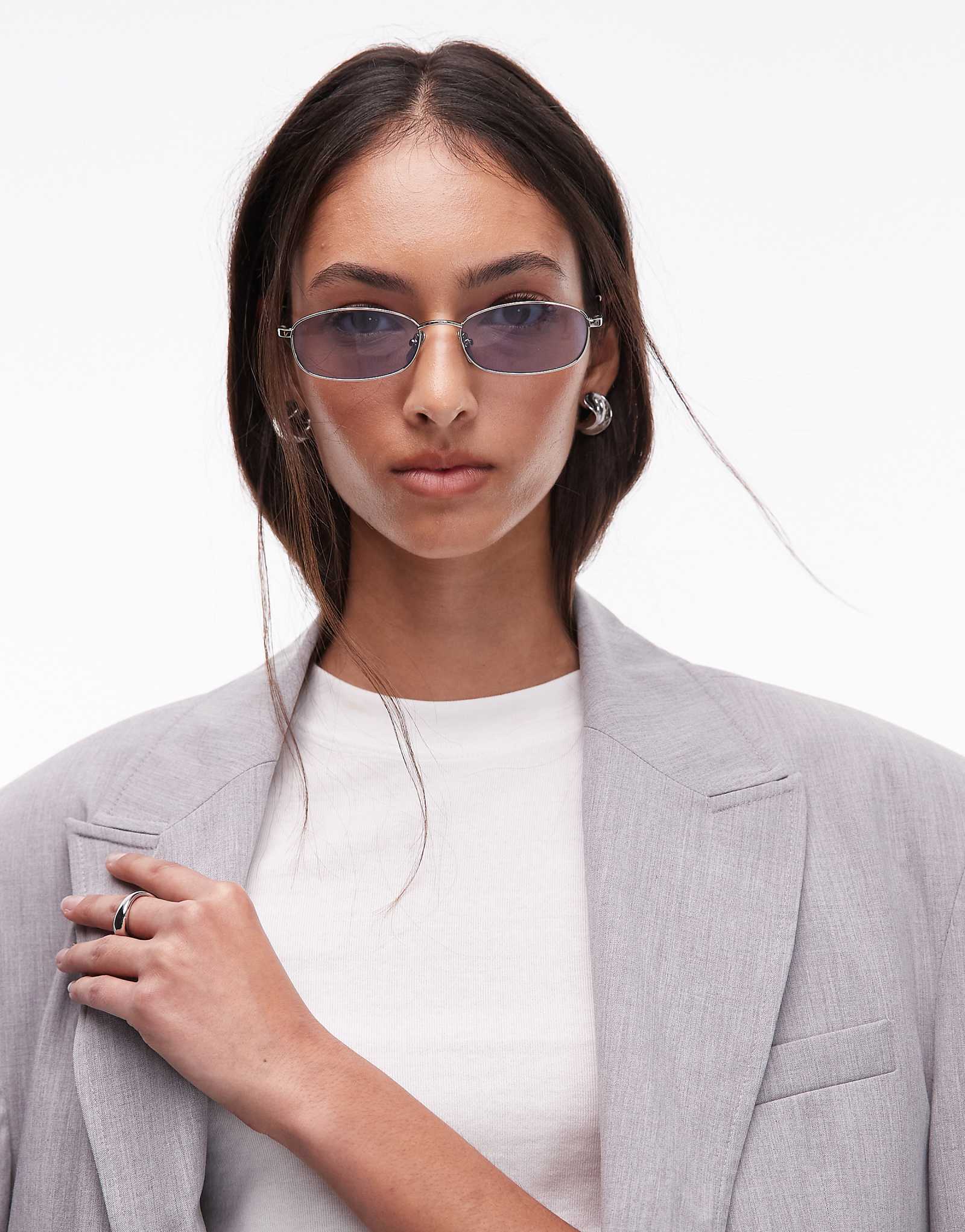 Прямоугольные металлические солнцезащитные очки Jimmy Fairly The Vicky серебристого цвета с синими линзами