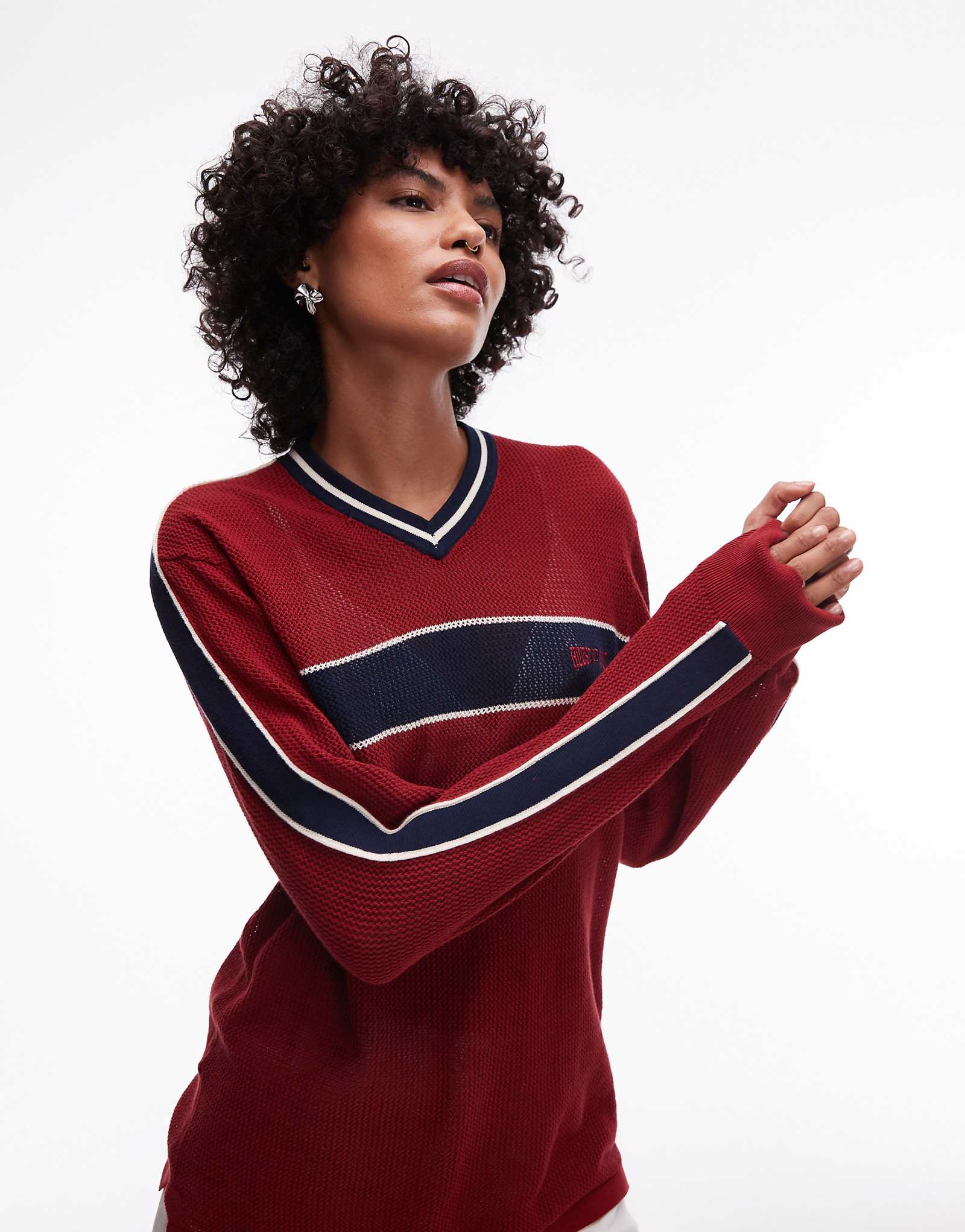 Красный регбийный топ из ажурной вязки с аппликацией House of Sunny joey