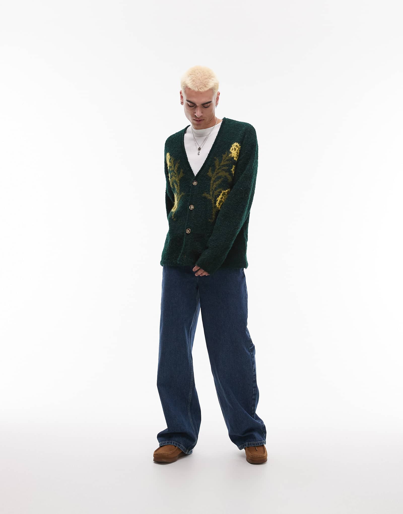 Непринужденный кардиган Topman зеленого цвета с цветочным жаккардовым узором 16290₽