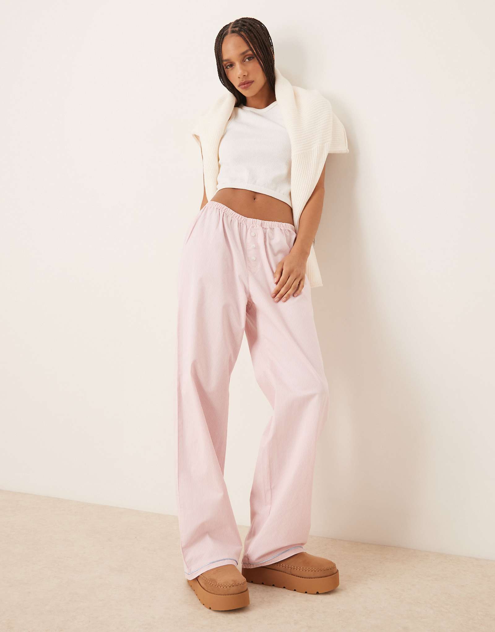 Смешать городских темы -амп матч тканые брюки в розовую полоску 9490₽