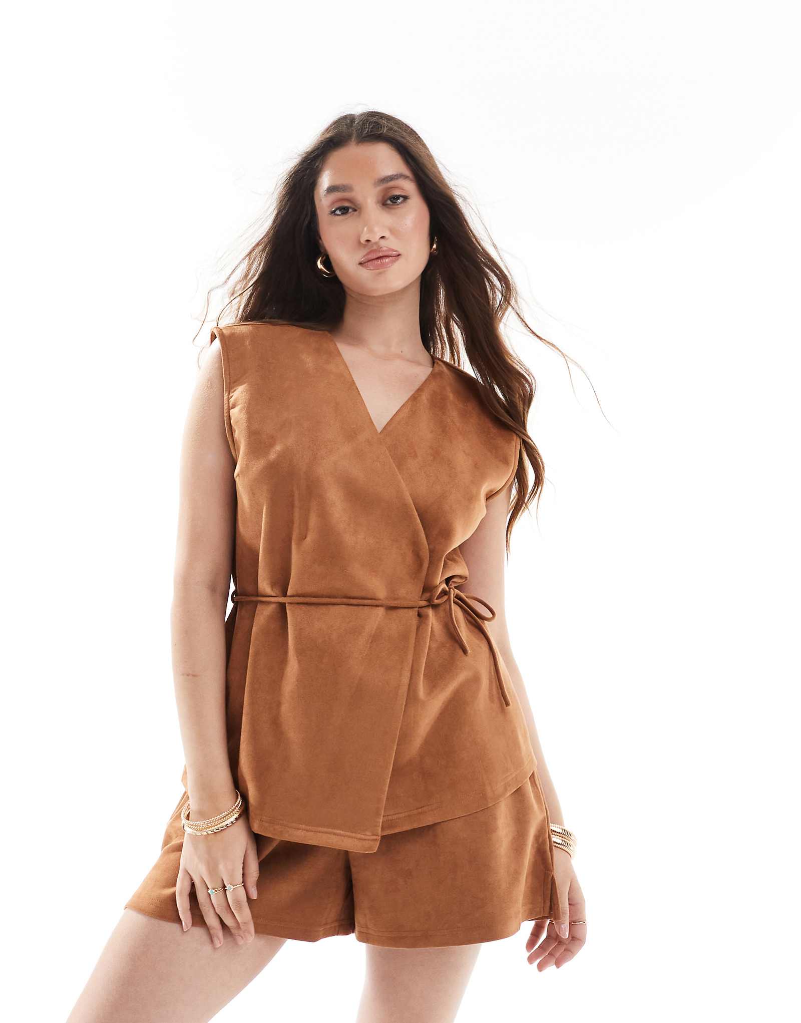 Шорты Object из искусственной замши верблюжьего бежевого цвета - часть комплекта