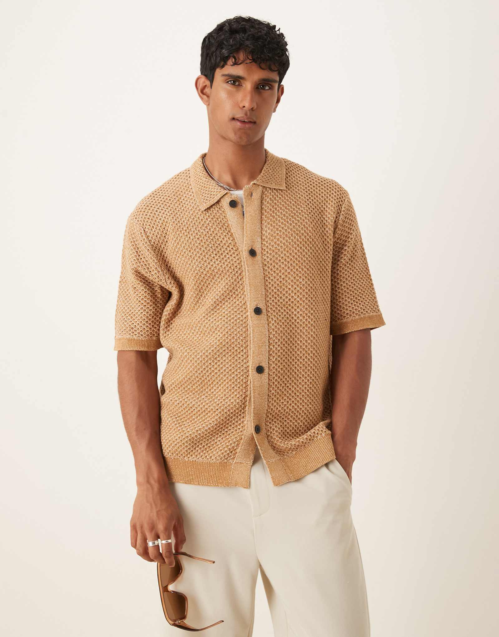 Вязаная рубашка Selected Homme коричневого цвета 9090₽