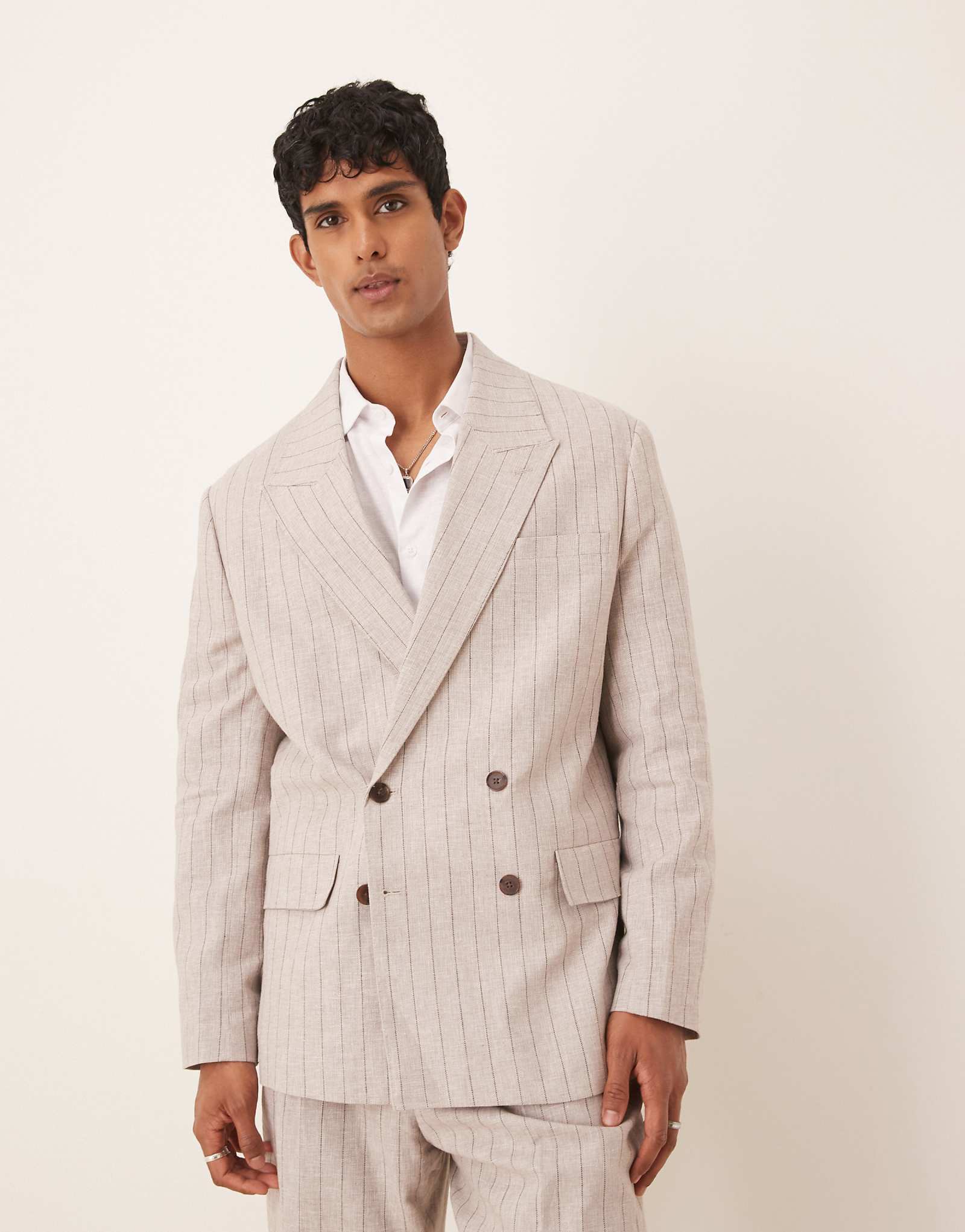 Блейзер свободного кроя Selected Homme Malik кремового цвета в тонкую полоску 53290₽