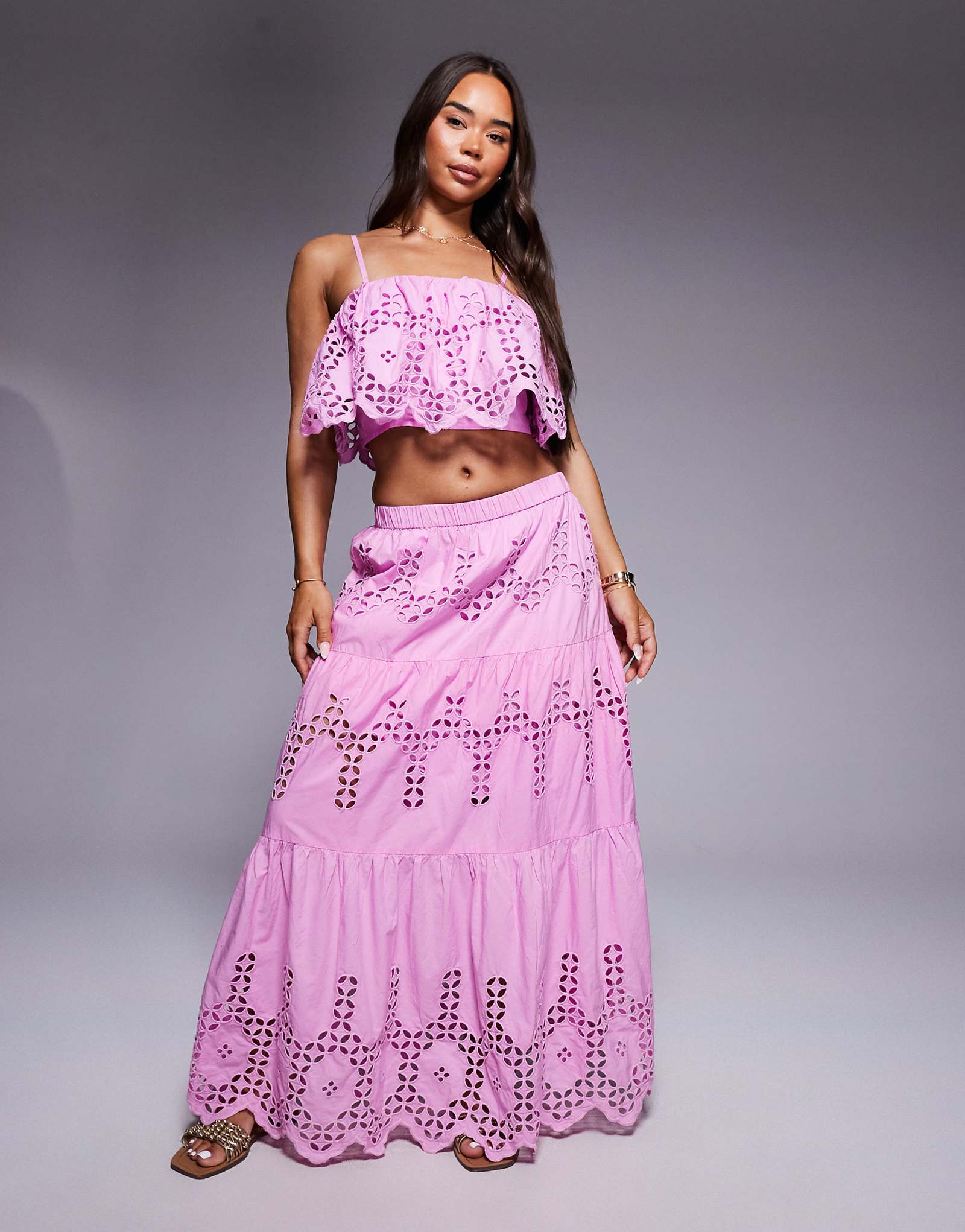 Розовая юбка макси с вышивкой River Island broderie - часть комплекта 17390₽