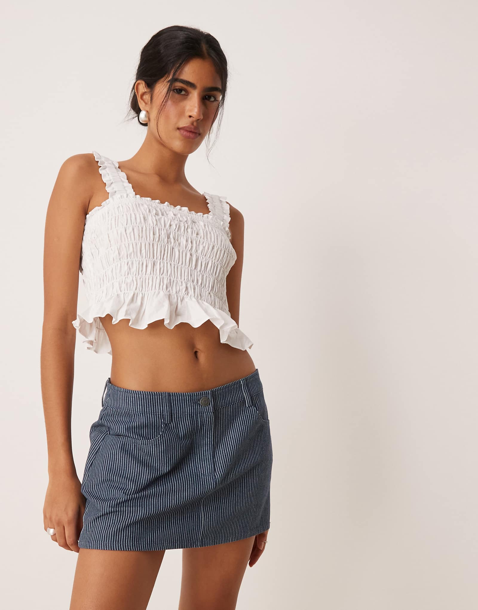 Синяя мини-юбка а-силуэта в полоску от мотеля