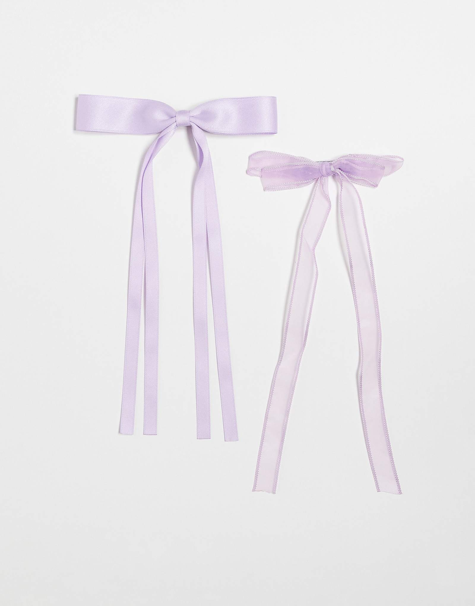 Сиреневые мини-бантики для волос из атласа и органзы в упаковке по 2 штуки 2190₽
