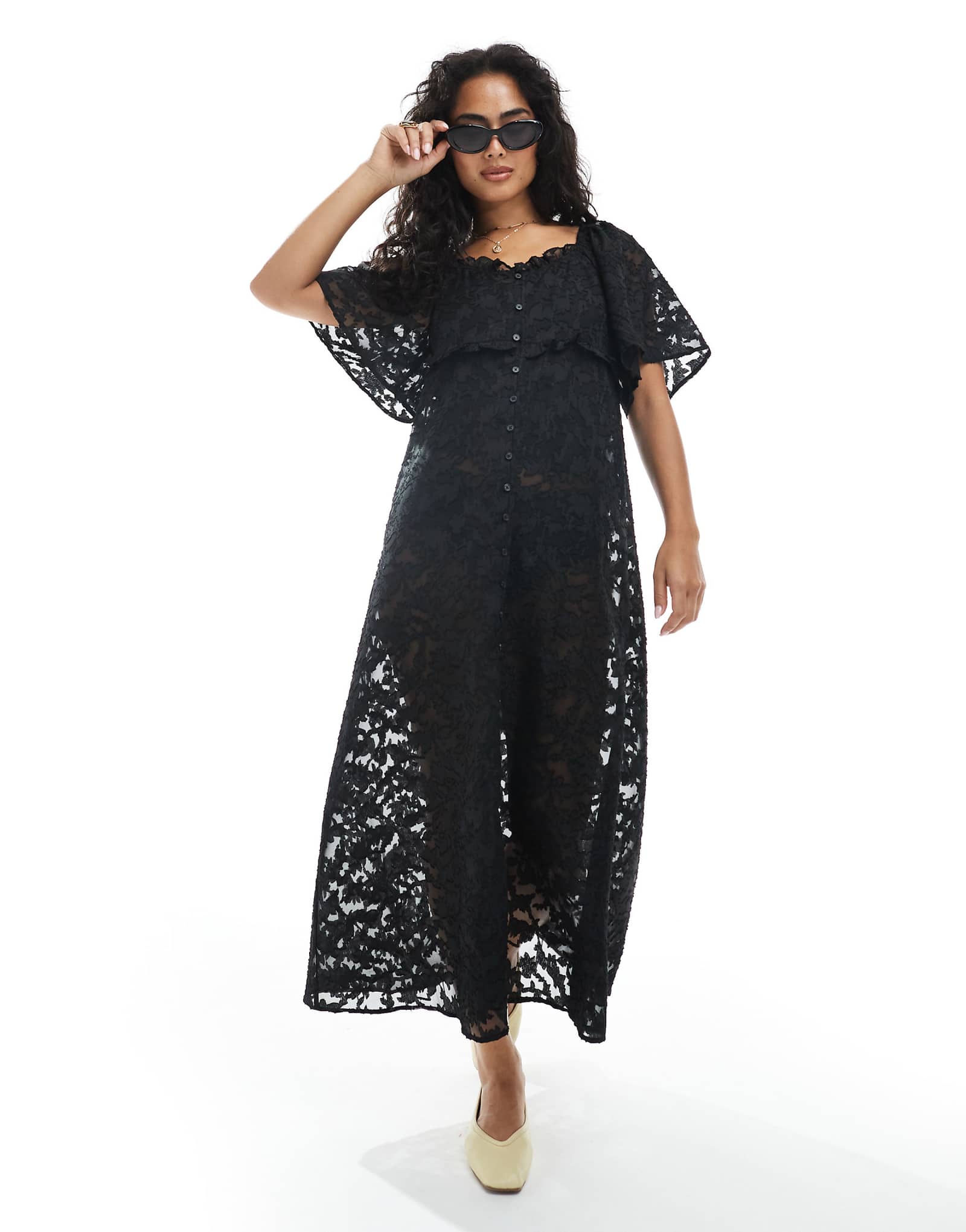 Объект прозрачное многослойное платье в стиле бохо с цветочным принтом и выгоранием черного цвета 23890₽