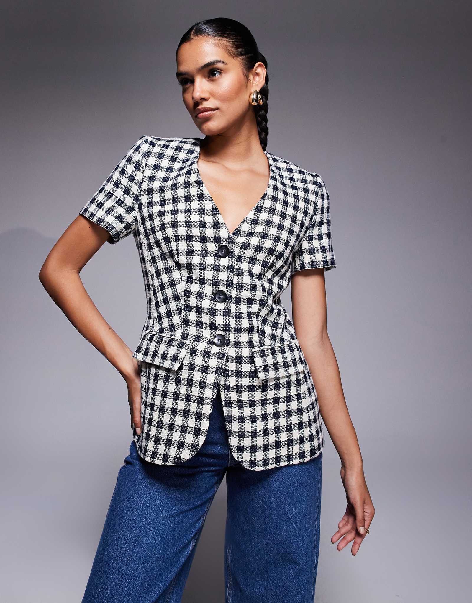 Черная клетчатая куртка с короткими рукавами River Island 16090₽