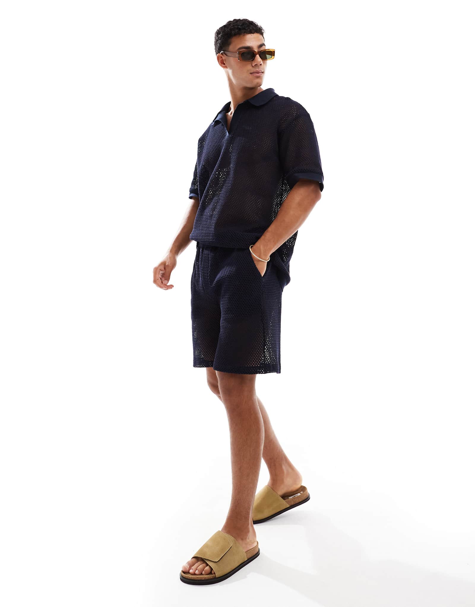 Пляжная рубашка из открытой вязки Sol Beach темно-синего цвета 3690₽