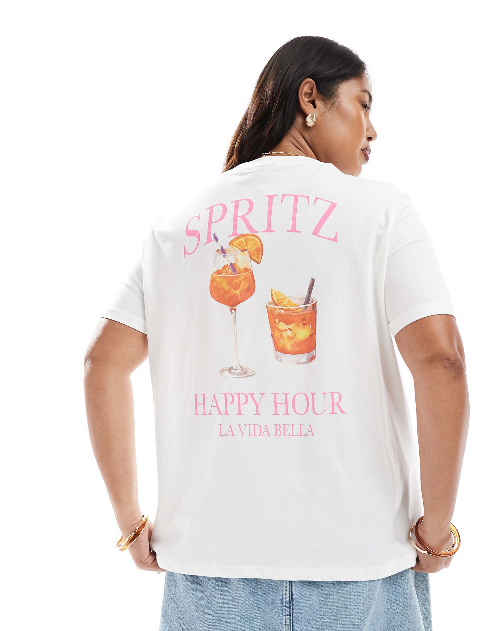 Объемная футболка Pieces Curve с изображением коктейля spritz белого цвета 6690₽