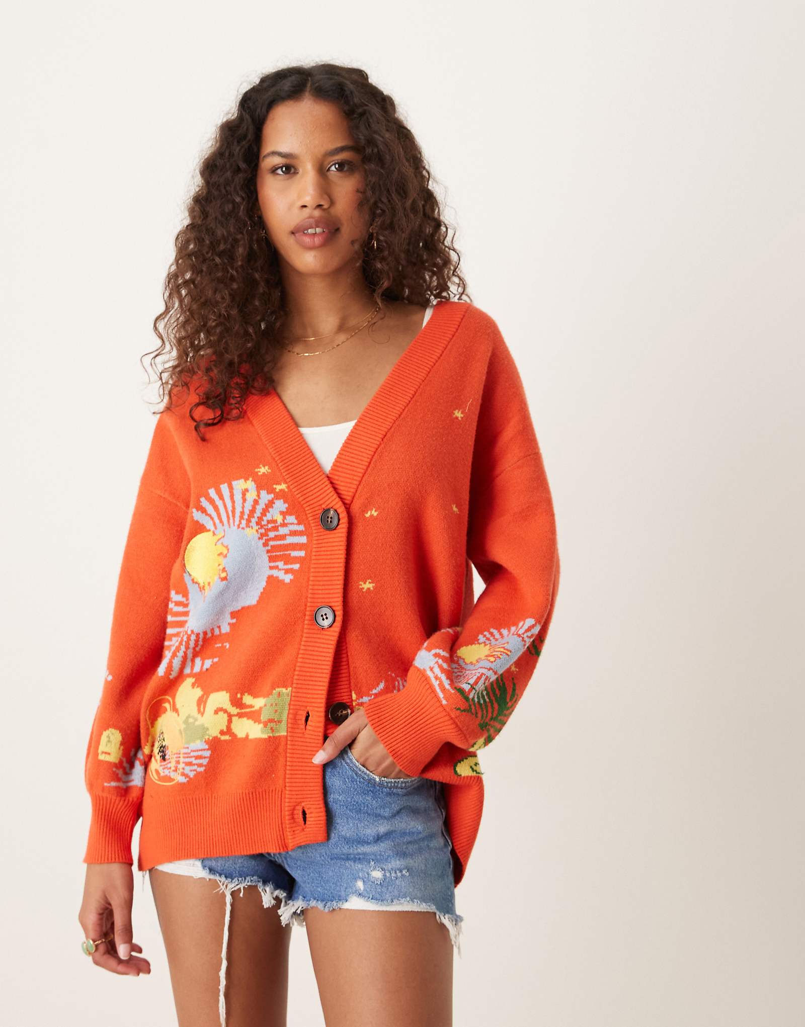 Никогда не одевавшийся полностью пальмовый кардиган оранжевого цвета 33690₽