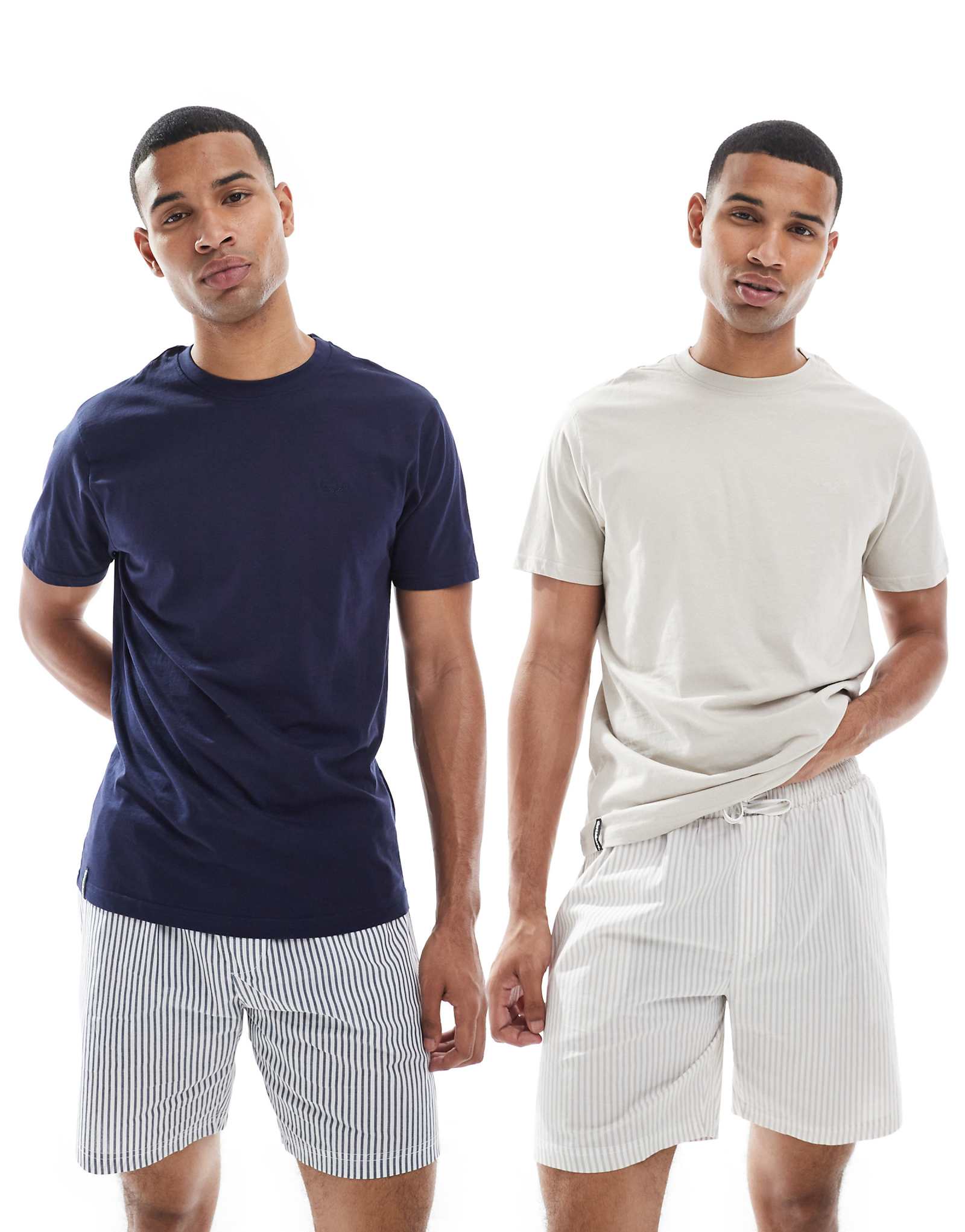 Поношенная пижама из хлопкового поплина в 4 упаковки в каменную и темно-синюю полоску 9490₽