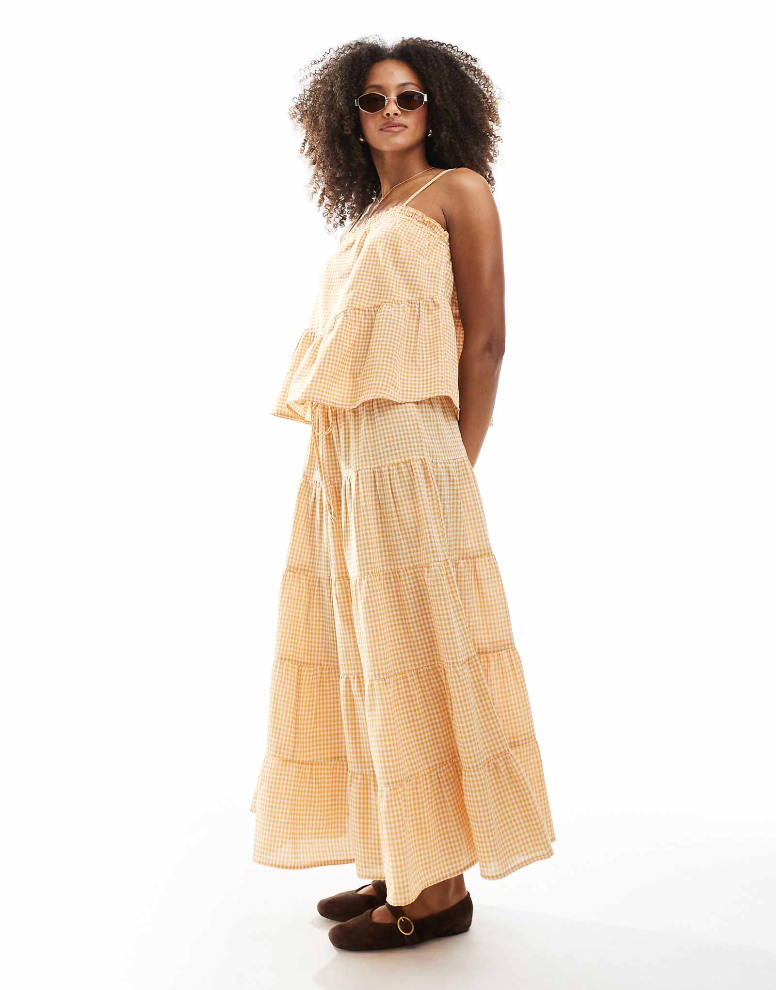 Многоярусная юбка мидакси в клетку для девочек Wednesdays Girl желтая - часть комплекта 11990₽