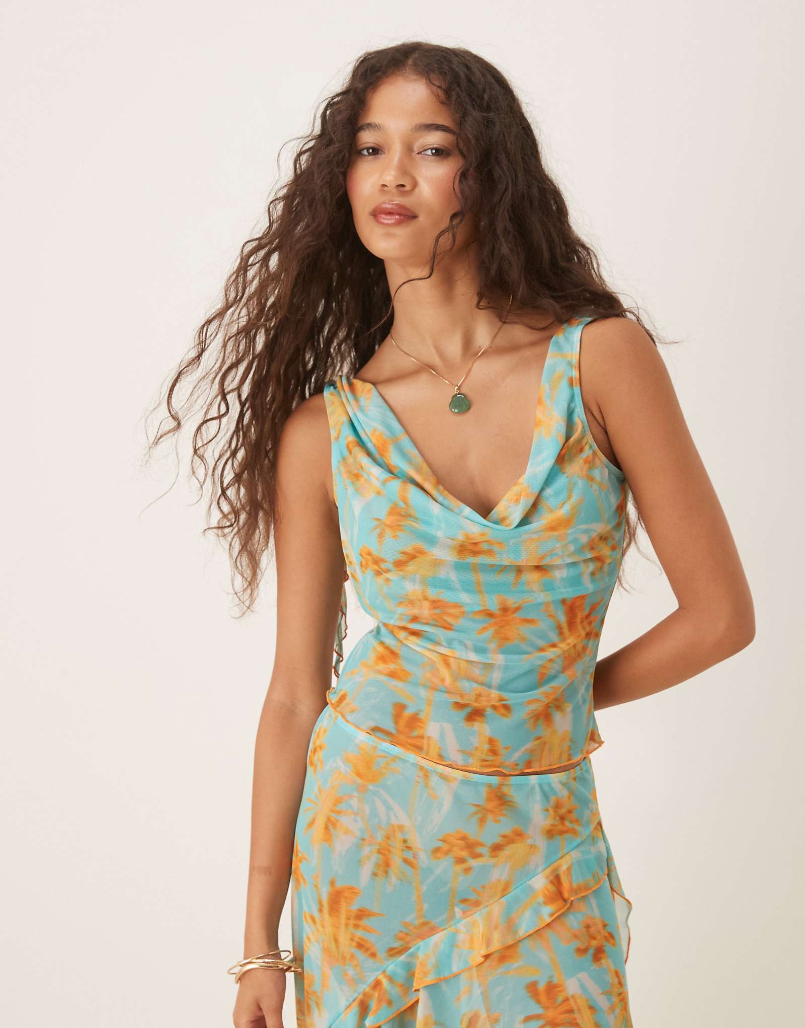 Пляжный топ из сетки с пальмовым принтом Wild Lovers Sweet Escape цвета морской волны - часть комплекта 4390₽