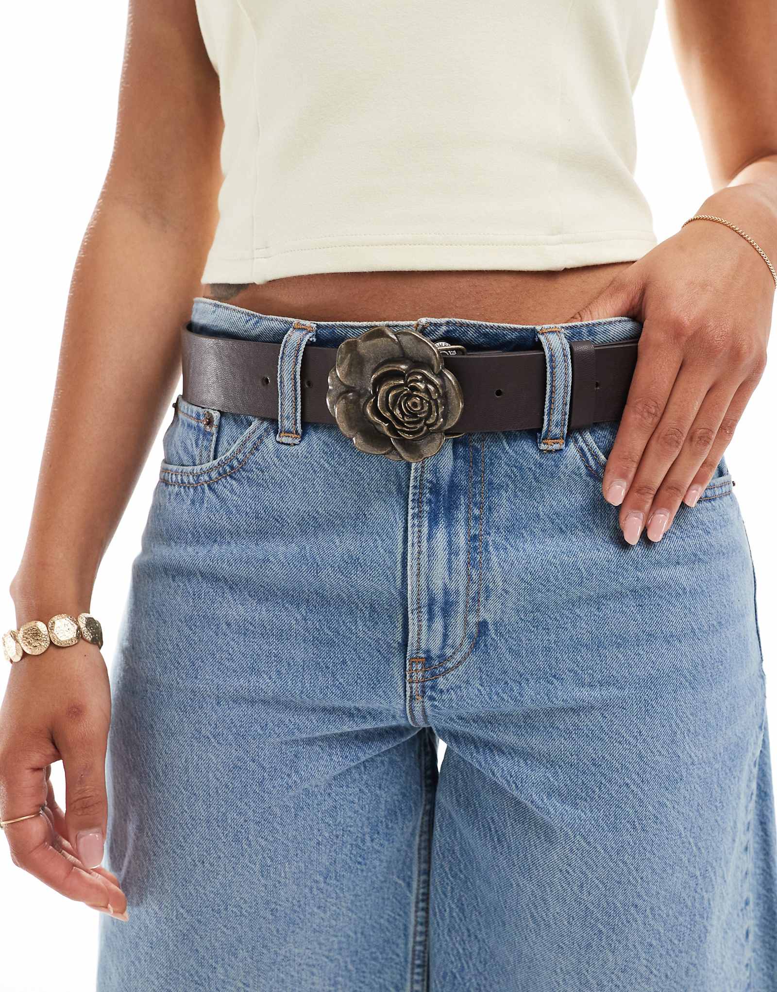 Мои аксессуары массивный ремень с розовой пряжкой коричневого и бронзового цветов