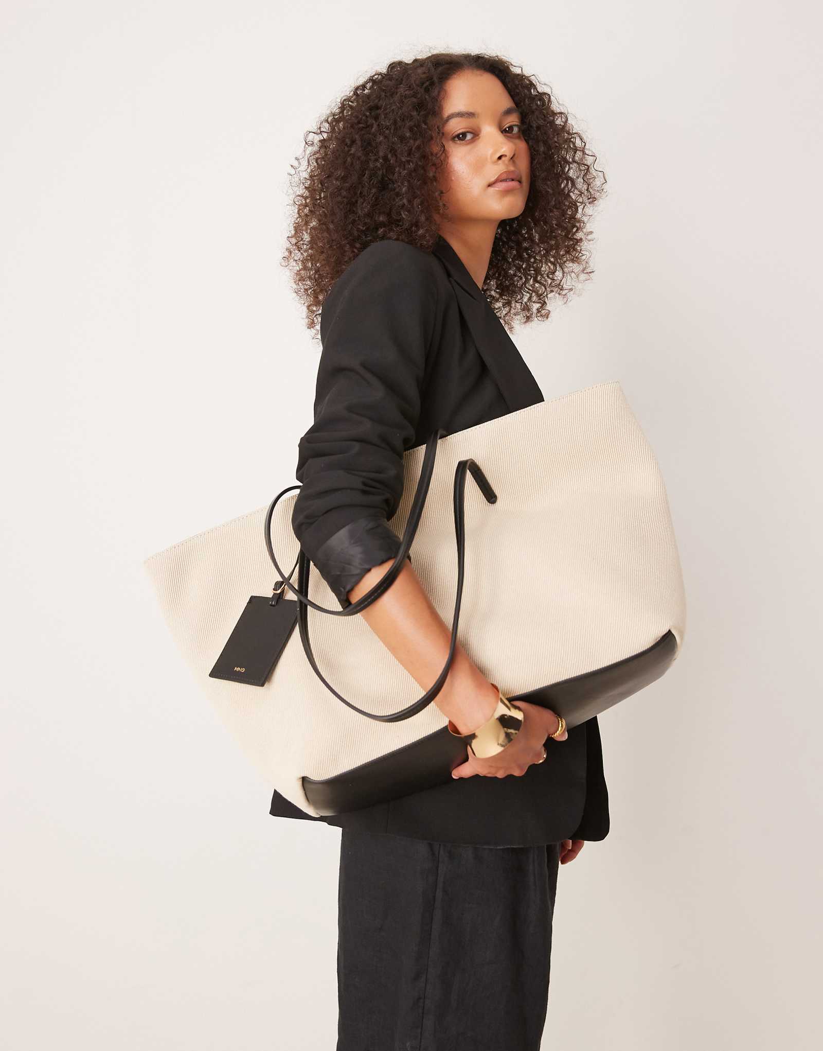 Классическая тканая сумка-тоут Mango цвета слоновой кости