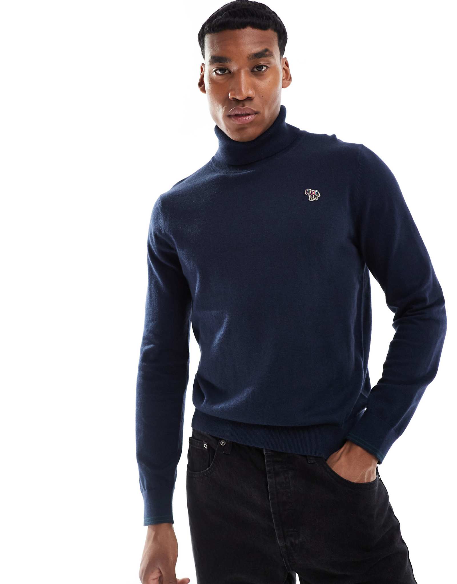 Темно-синий свитер с черепашьим вырезом и логотипом PS Paul Smith с зеброй 35490₽