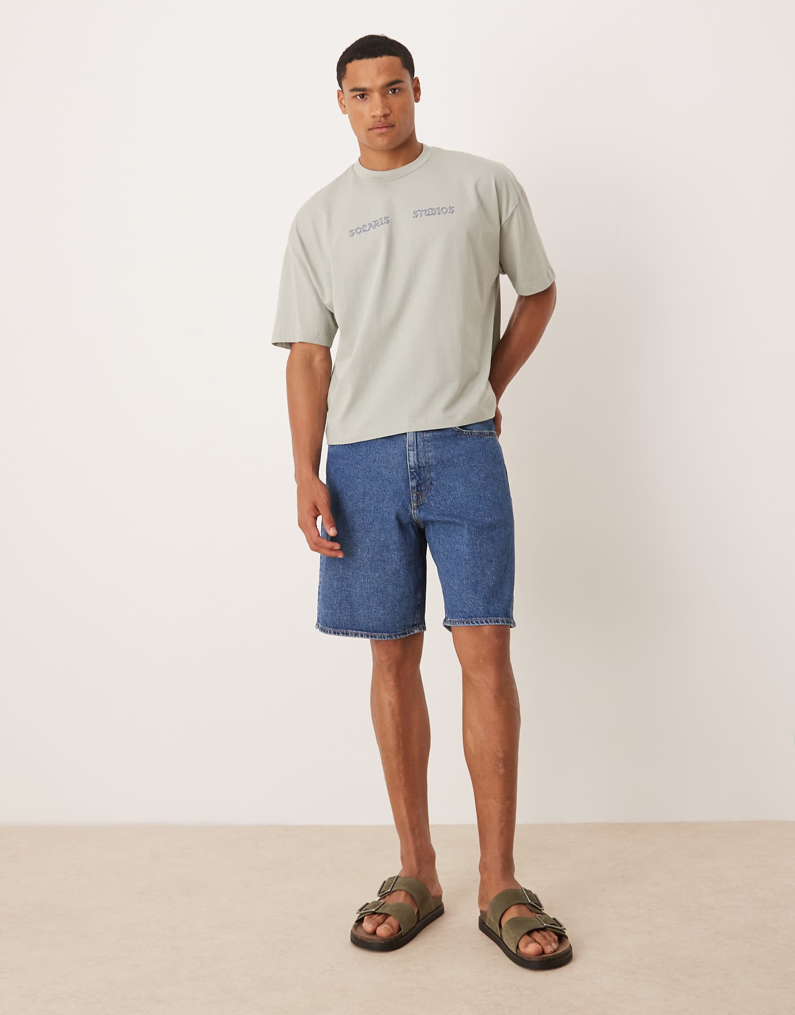 Джинсовые шорты обычного кроя Selected Homme Alex средне-синего цвета