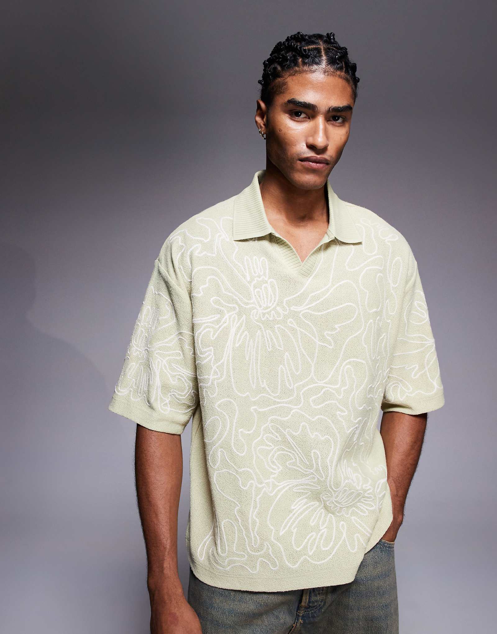 Рубашка поло с цветочной вышивкой River Island светло-зеленого цвета 15290₽