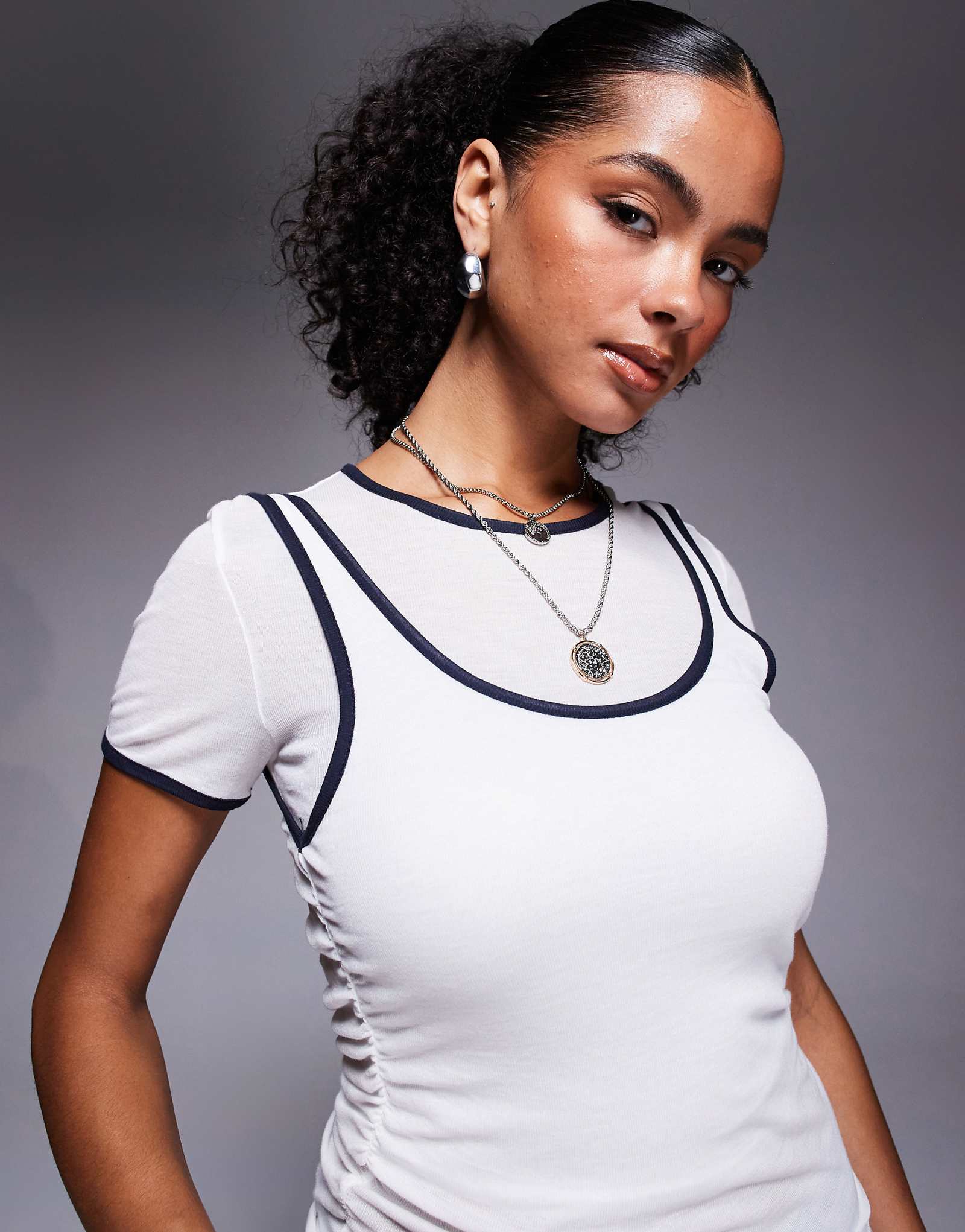 Футболка и майка River Island tipped 2 в 1 белого цвета 9790₽