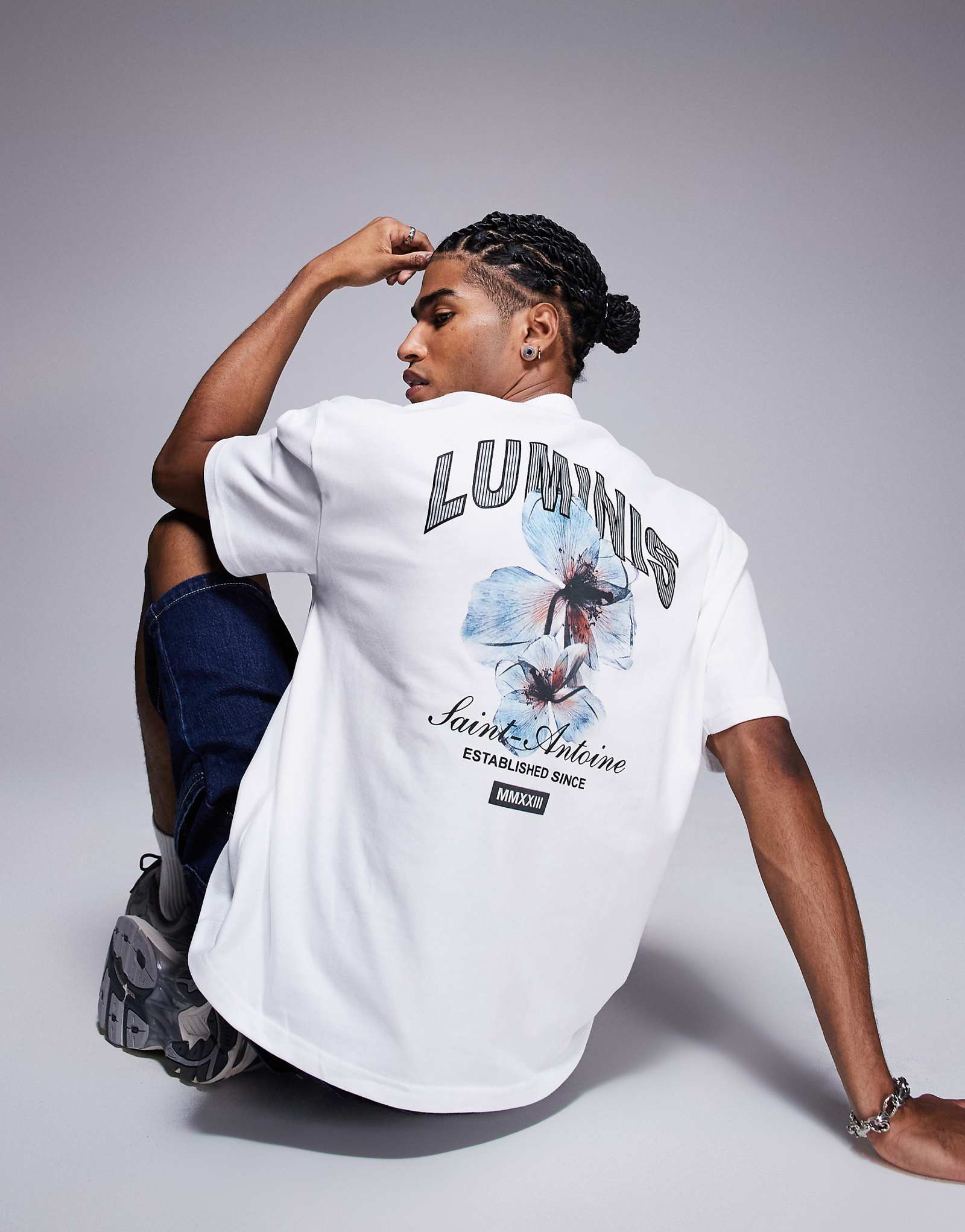 Белая футболка оверсайз с цветочным рисунком River Island luminis белого цвета