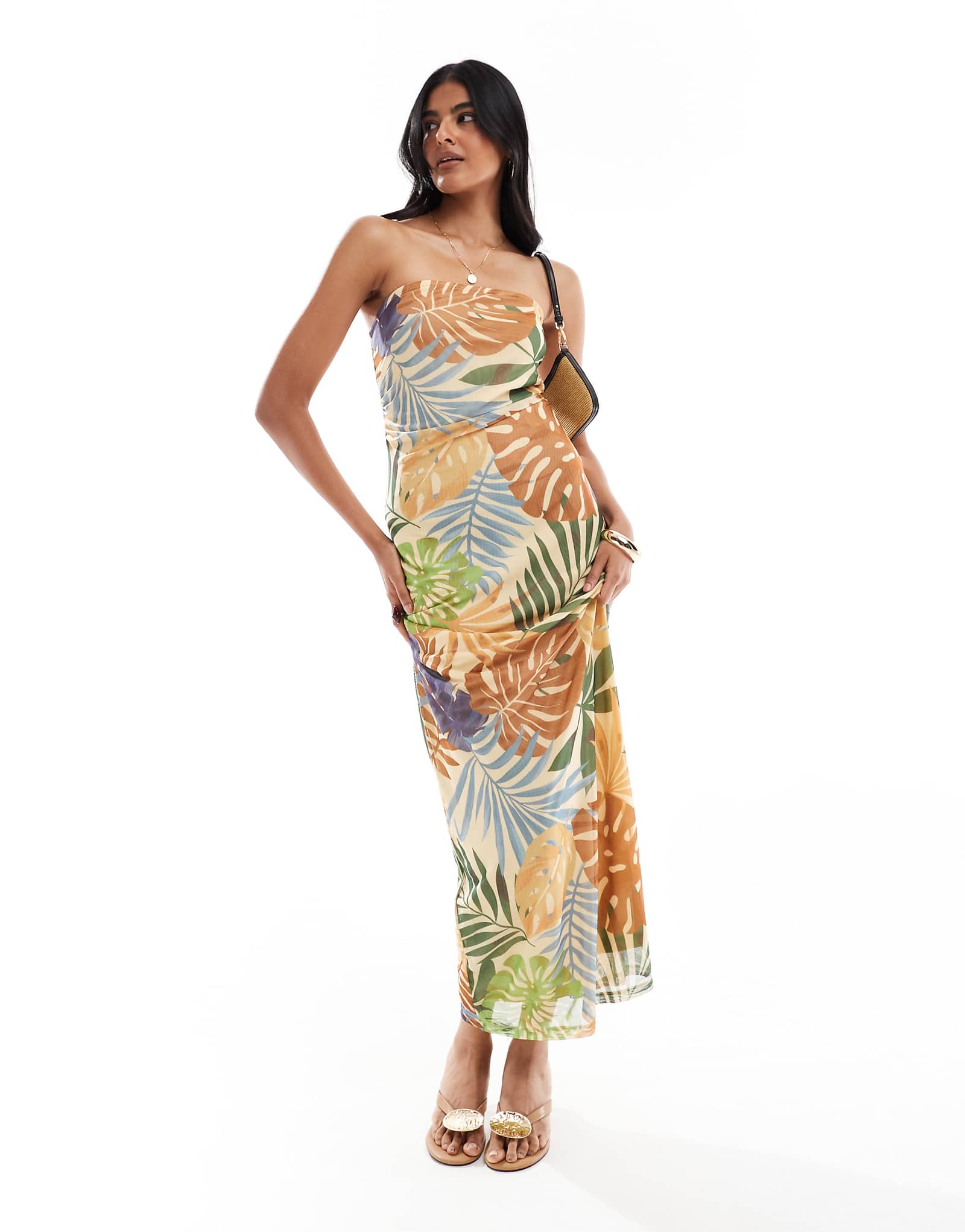 Макси-платье-бандо из сетки Vero Moda с тропическим принтом в виде пальм 14090₽
