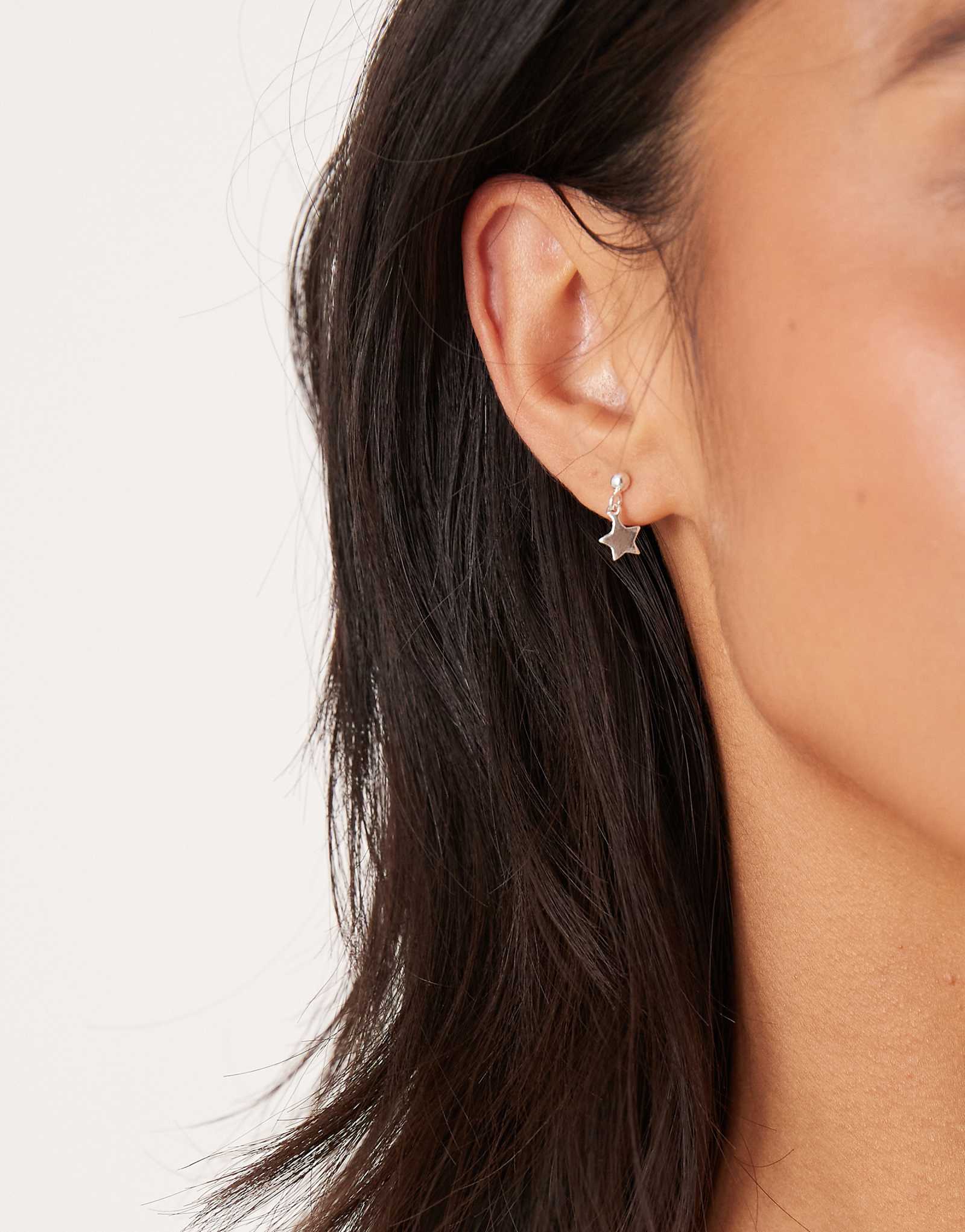 Серьги-гвоздики Seol + Gold star drop из чистого серебра