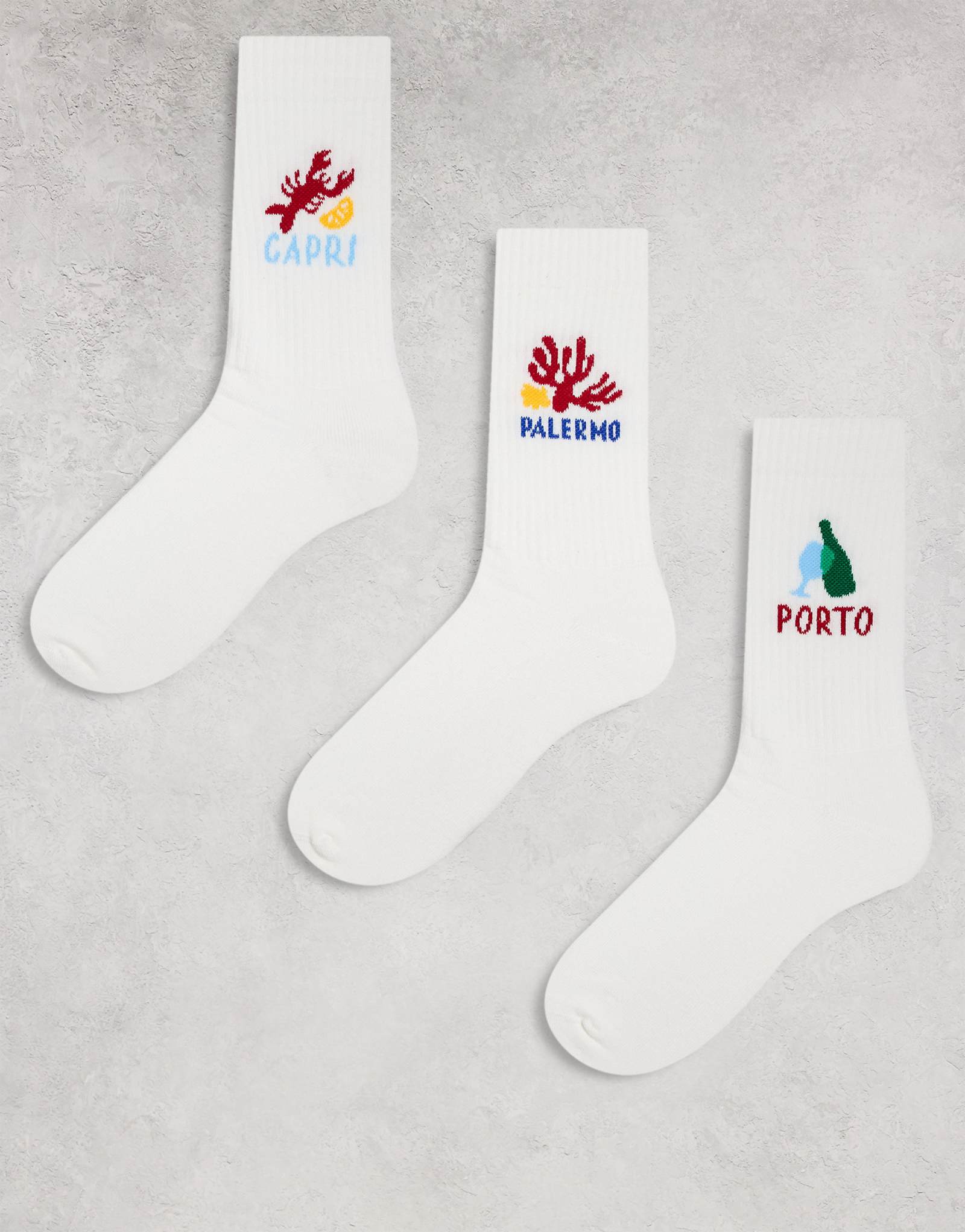 Носки ASOS DESIGN из 3 упаковок с изображением отпуска белого цвета 4090₽