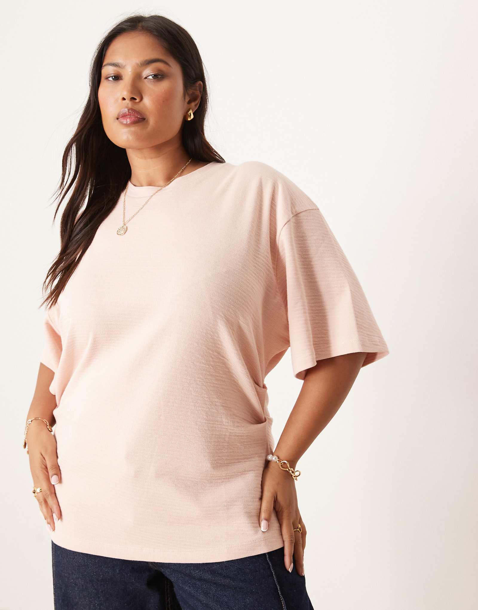 Футболка ASOS DESIGN Curve с облегающим корсетом на талии пыльно-розового цвета 6090₽