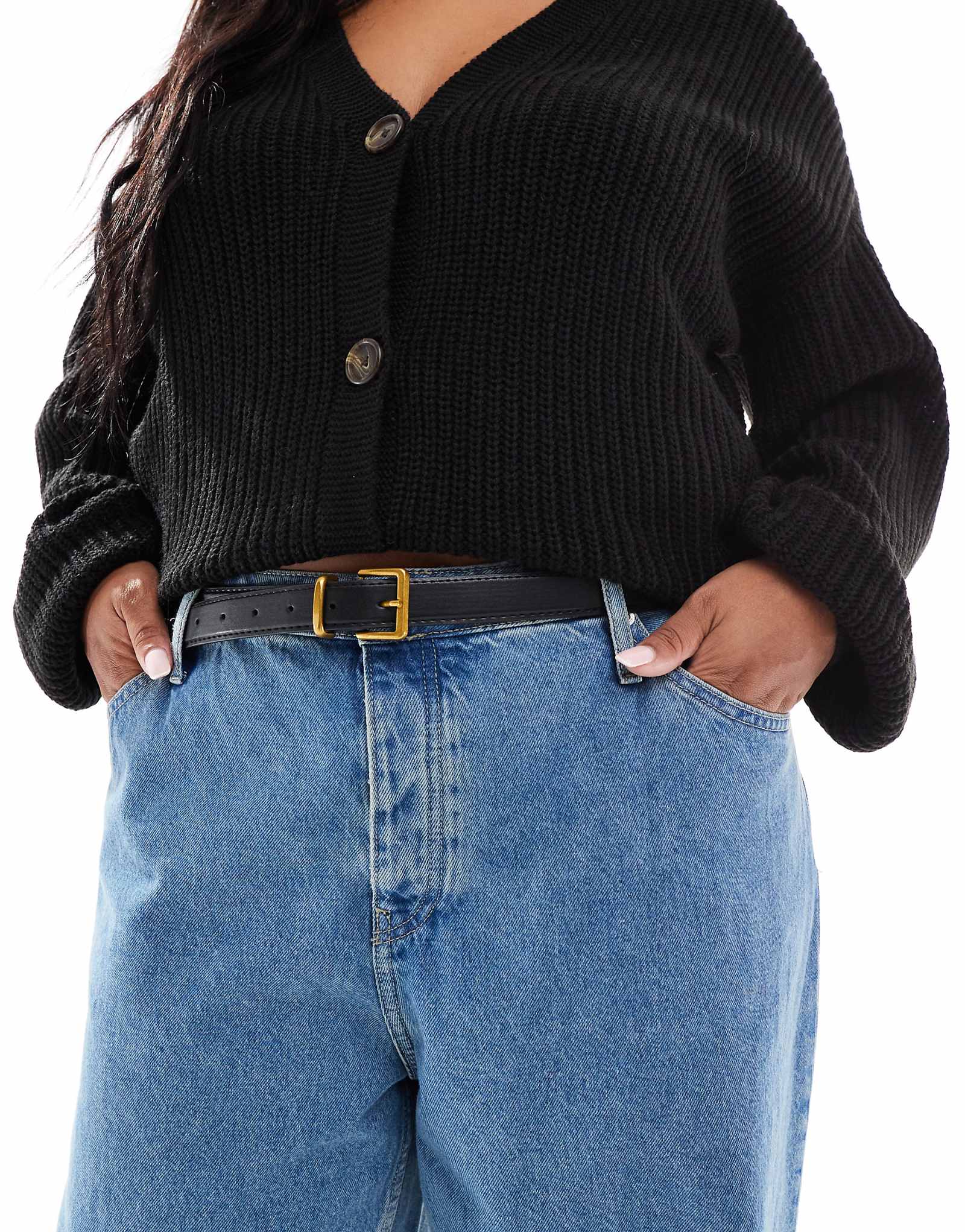 ДИЗАЙНЕРСКИЙ пояс ASOS на талии и бедрах с квадратной пряжкой черного цвета