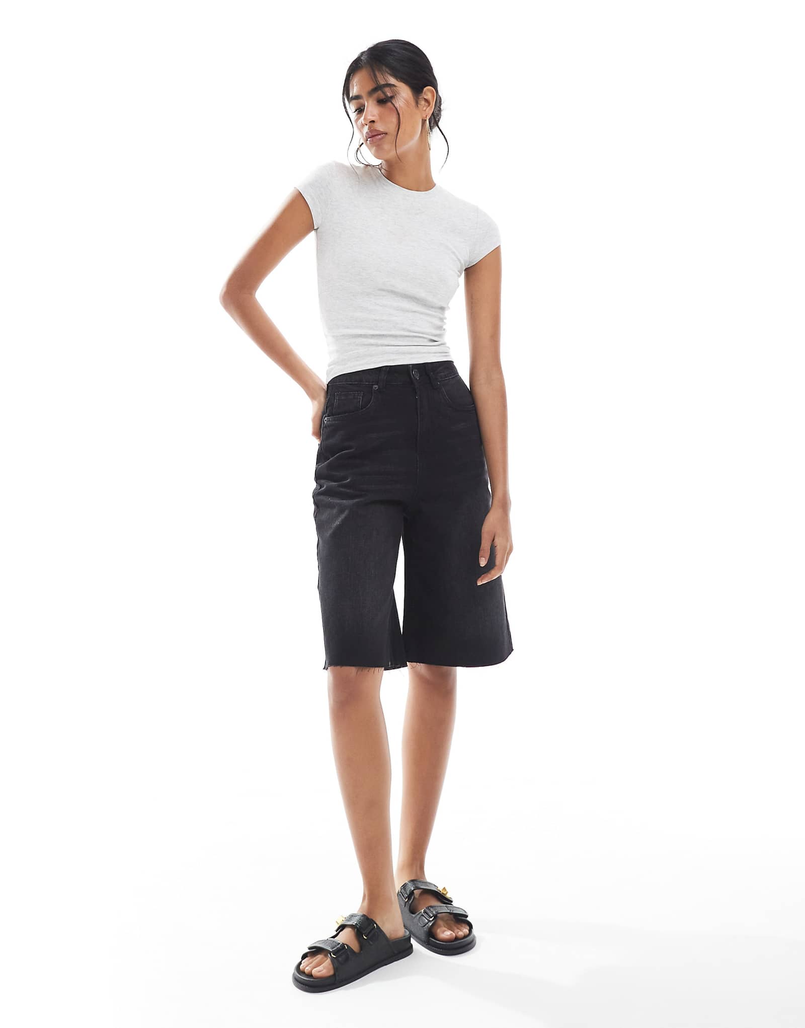 Джинсовые шорты с низкой посадкой Daisy Street черного цвета 8990₽