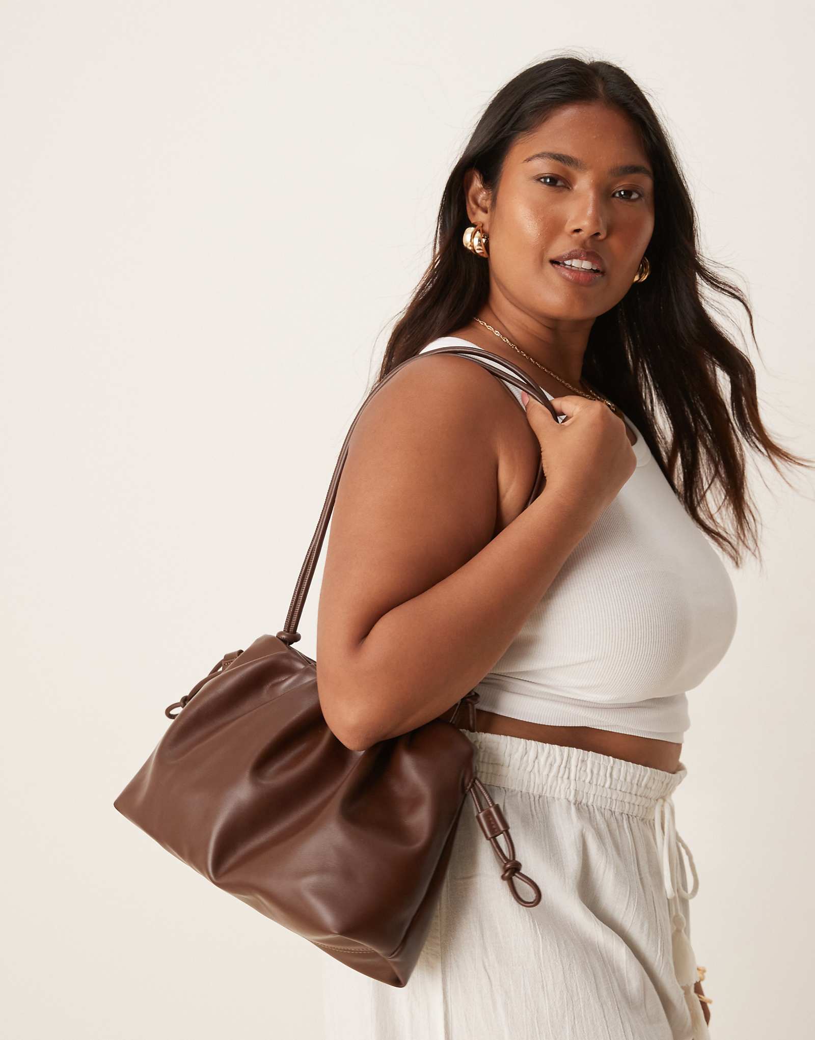 Сумка через плечо из трикотажа Gina темно-коричневого цвета