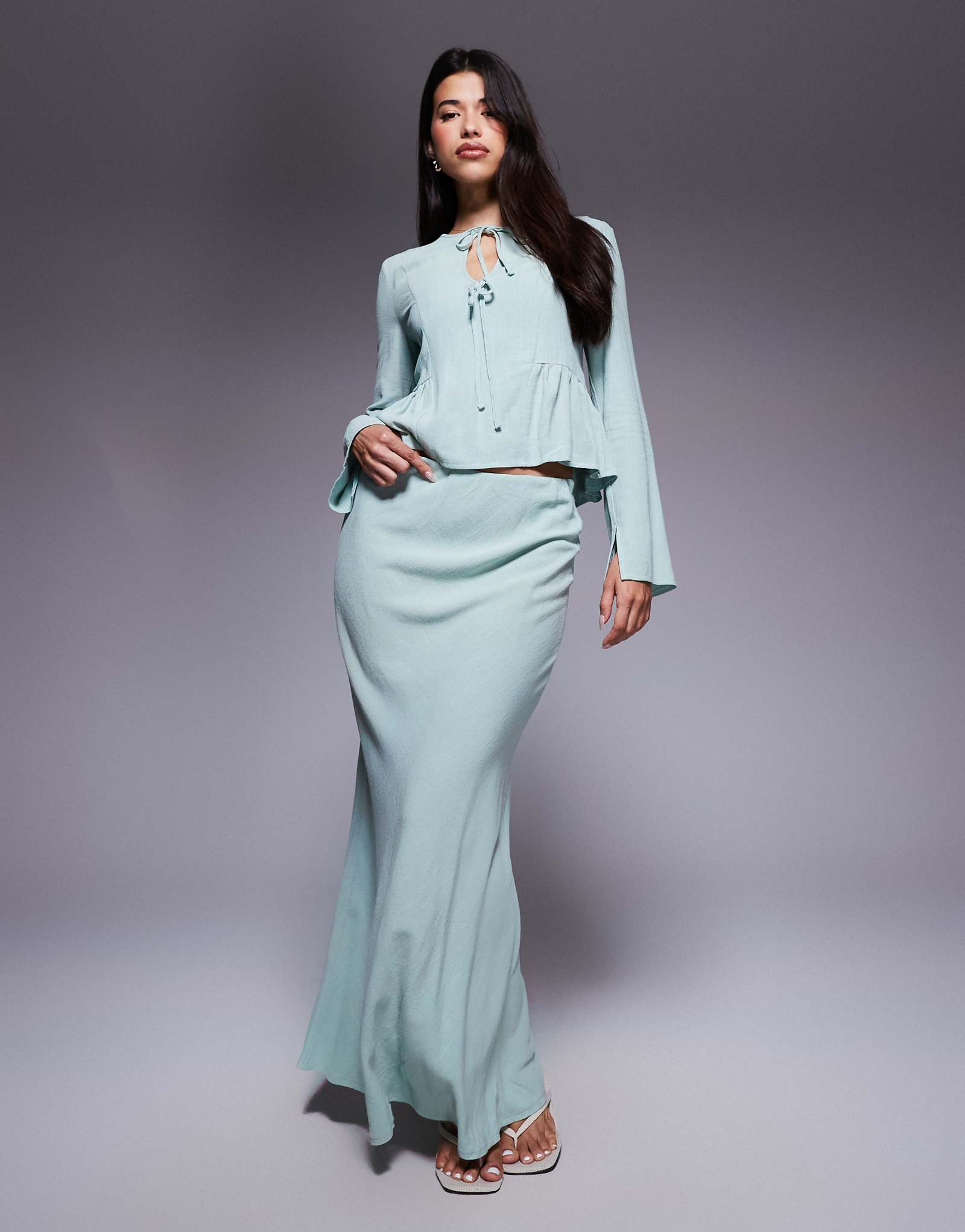 Юбка из льняной смеси Daska цвета шалфея - часть комплекта