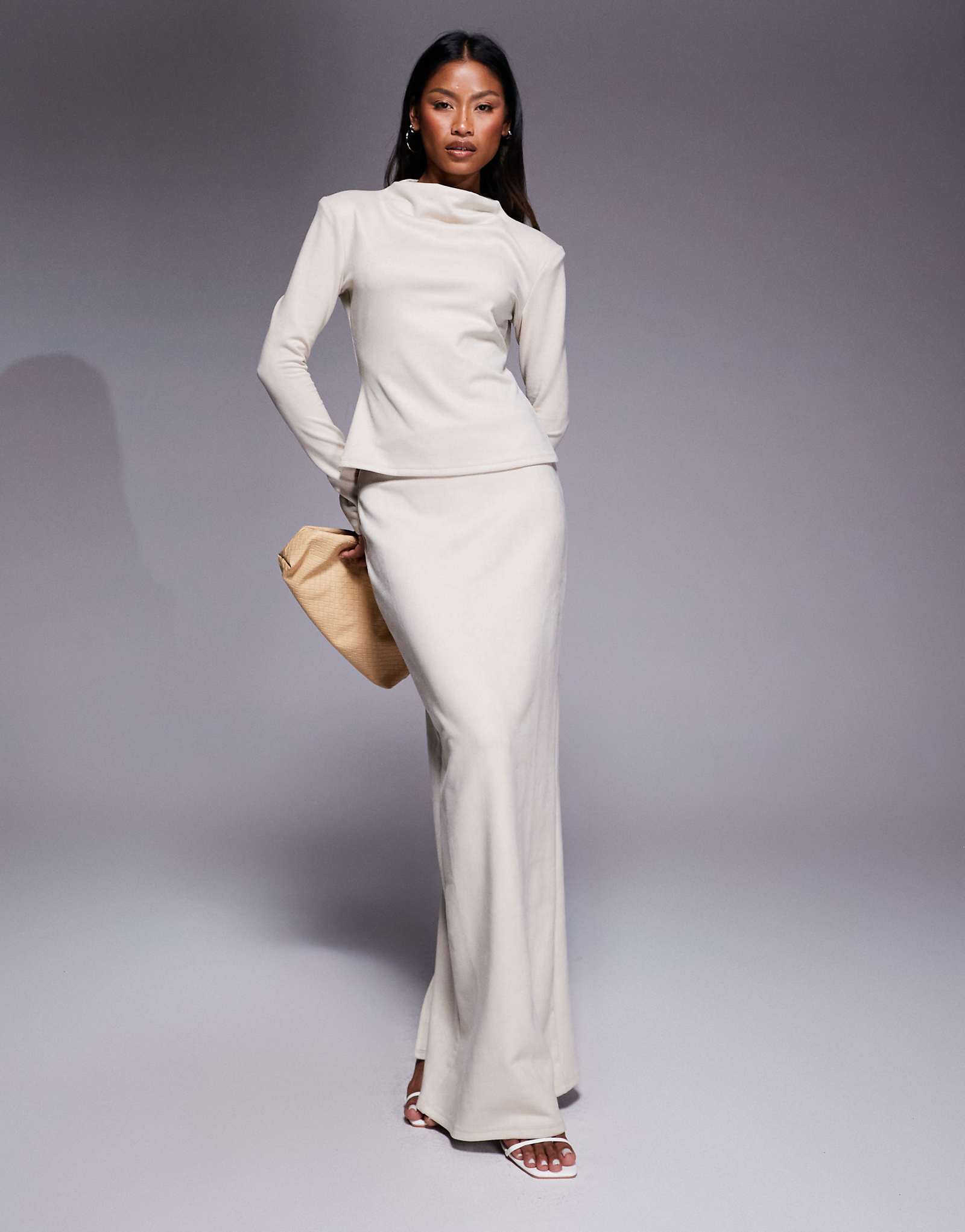 Юбка макси из искусственной замши Daska кремового цвета - часть комплекта