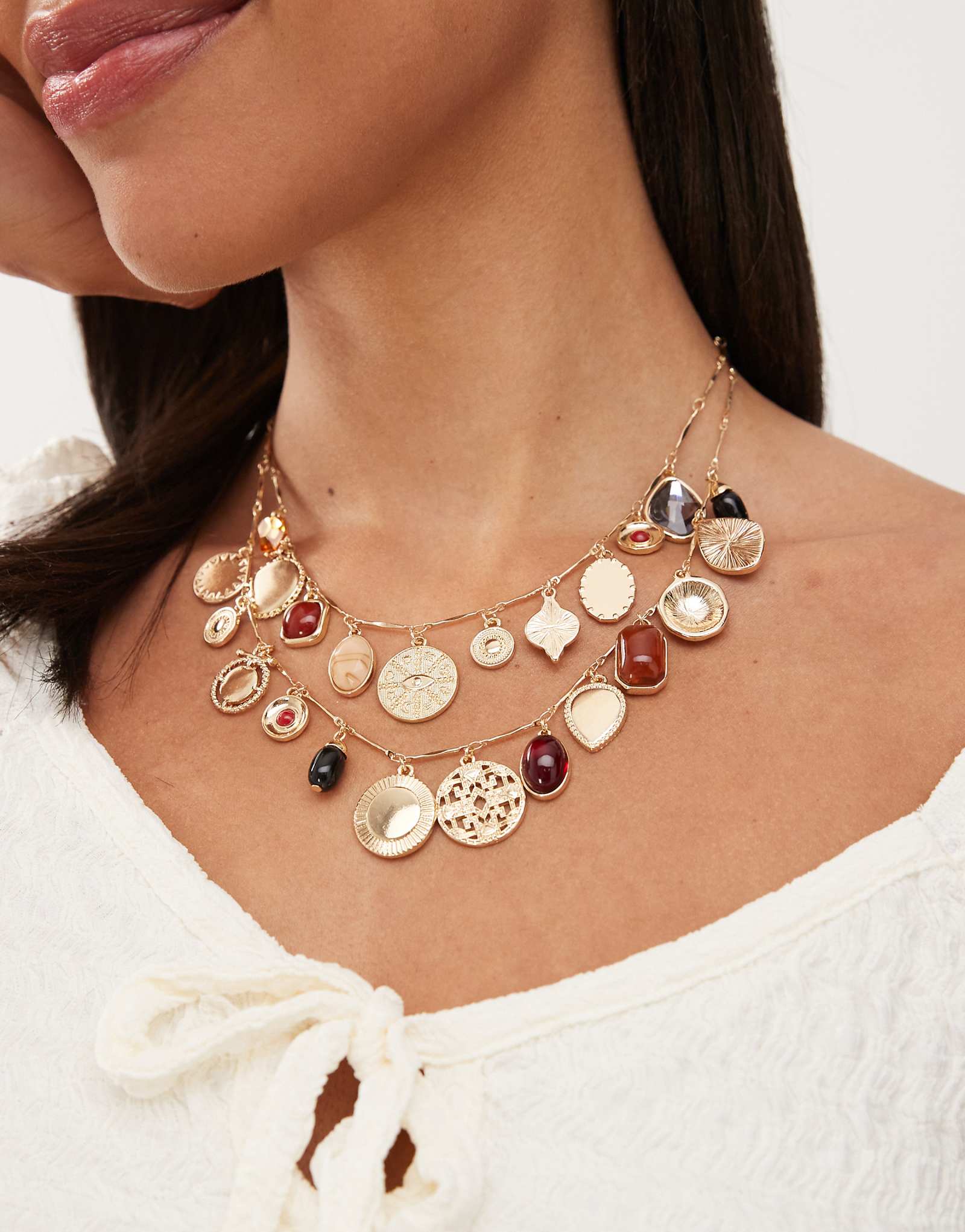 Восстановленное винтажное ожерелье-шарм в 2 ряда из золота