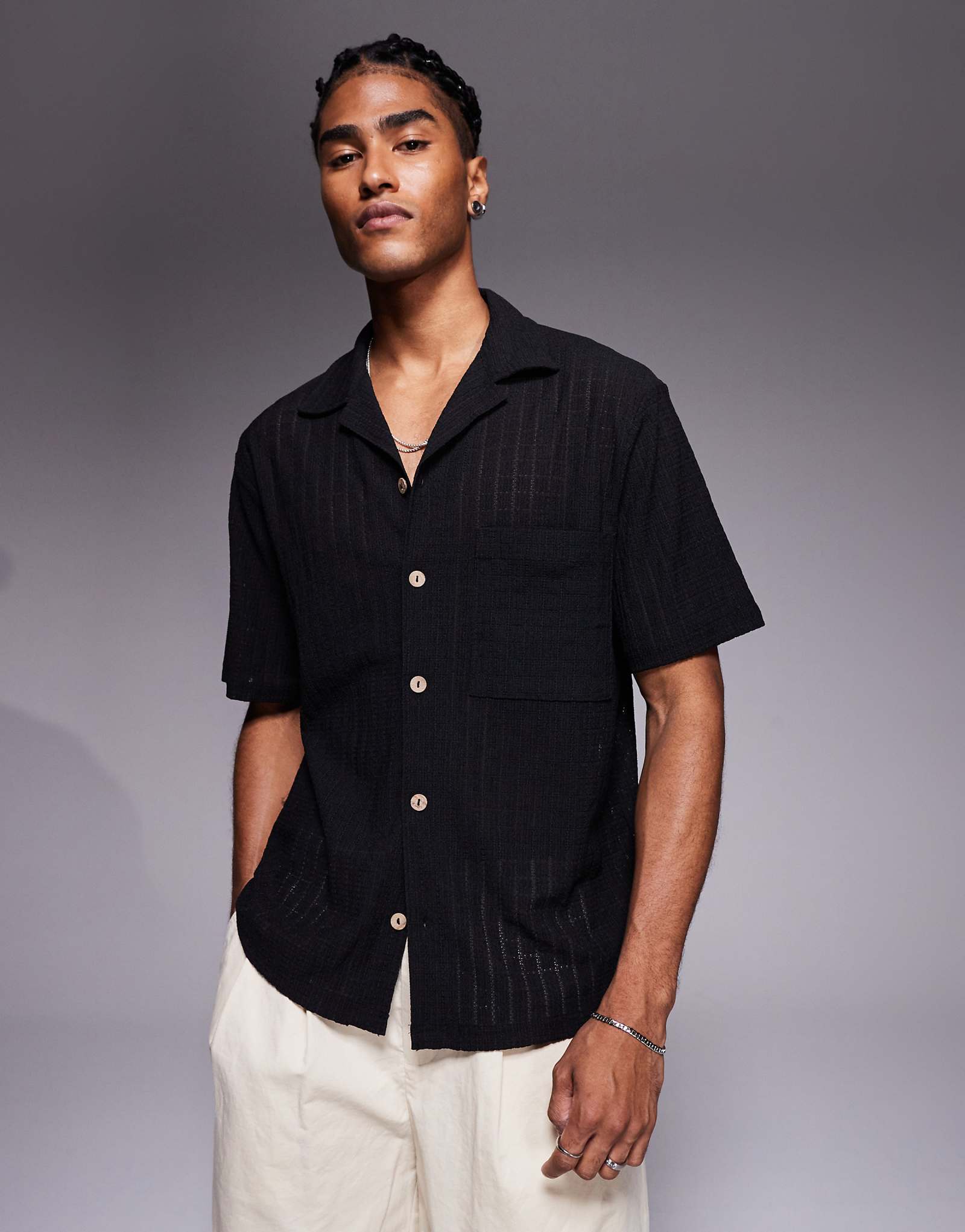 Черная текстурированная рубашка с воротником-стойкой River Island revere 12290₽